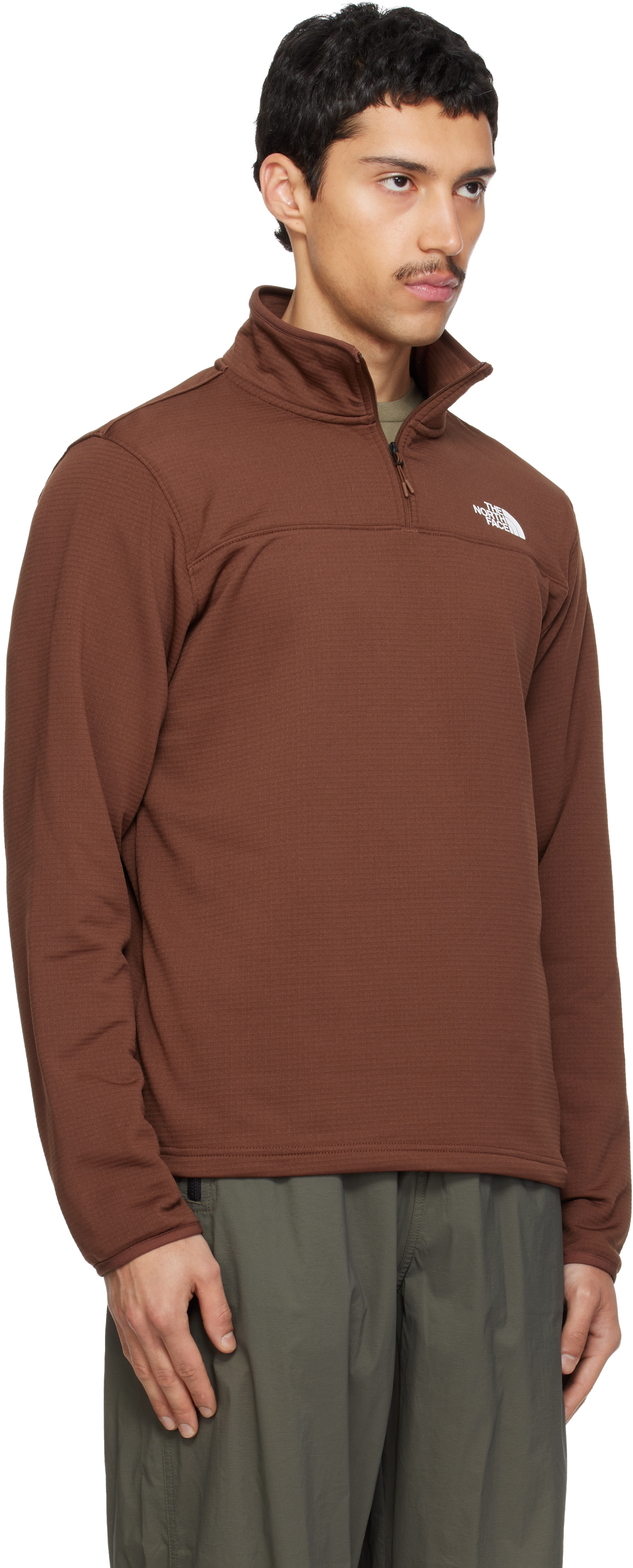 The North Face - Pull molletonné Cedar Trail Grid brun à glissière un quart