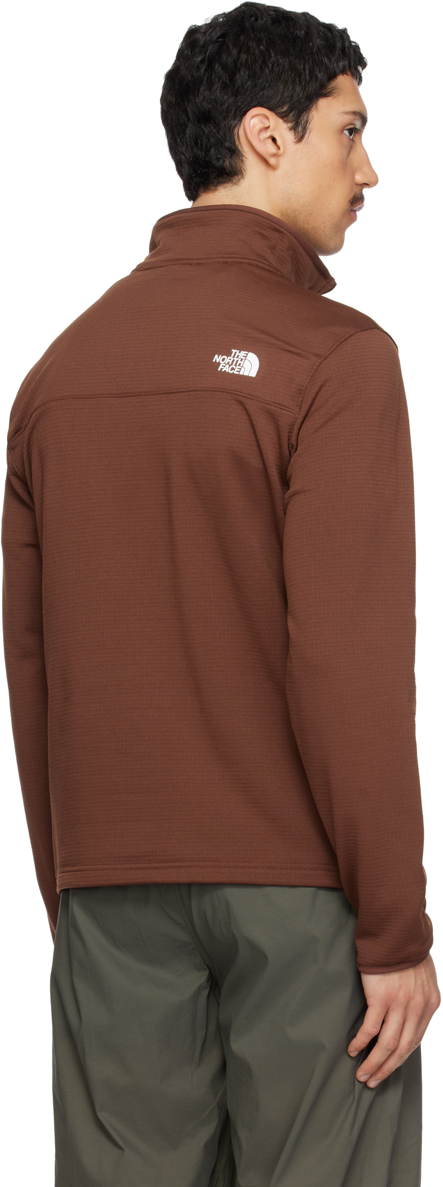 The North Face - Pull molletonné Cedar Trail Grid brun à glissière un quart