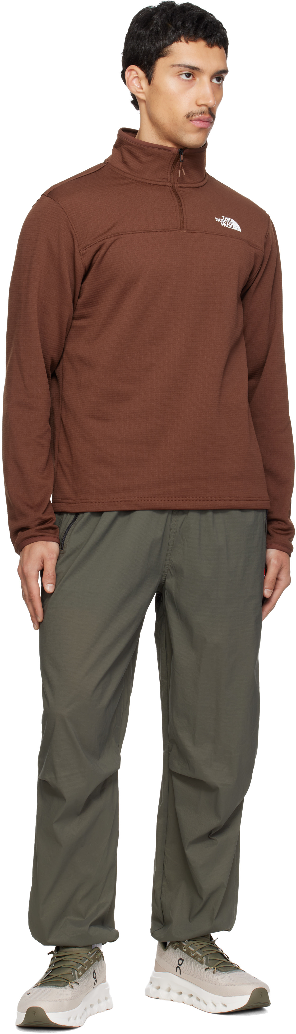 The North Face - Pull molletonné Cedar Trail Grid brun à glissière un quart