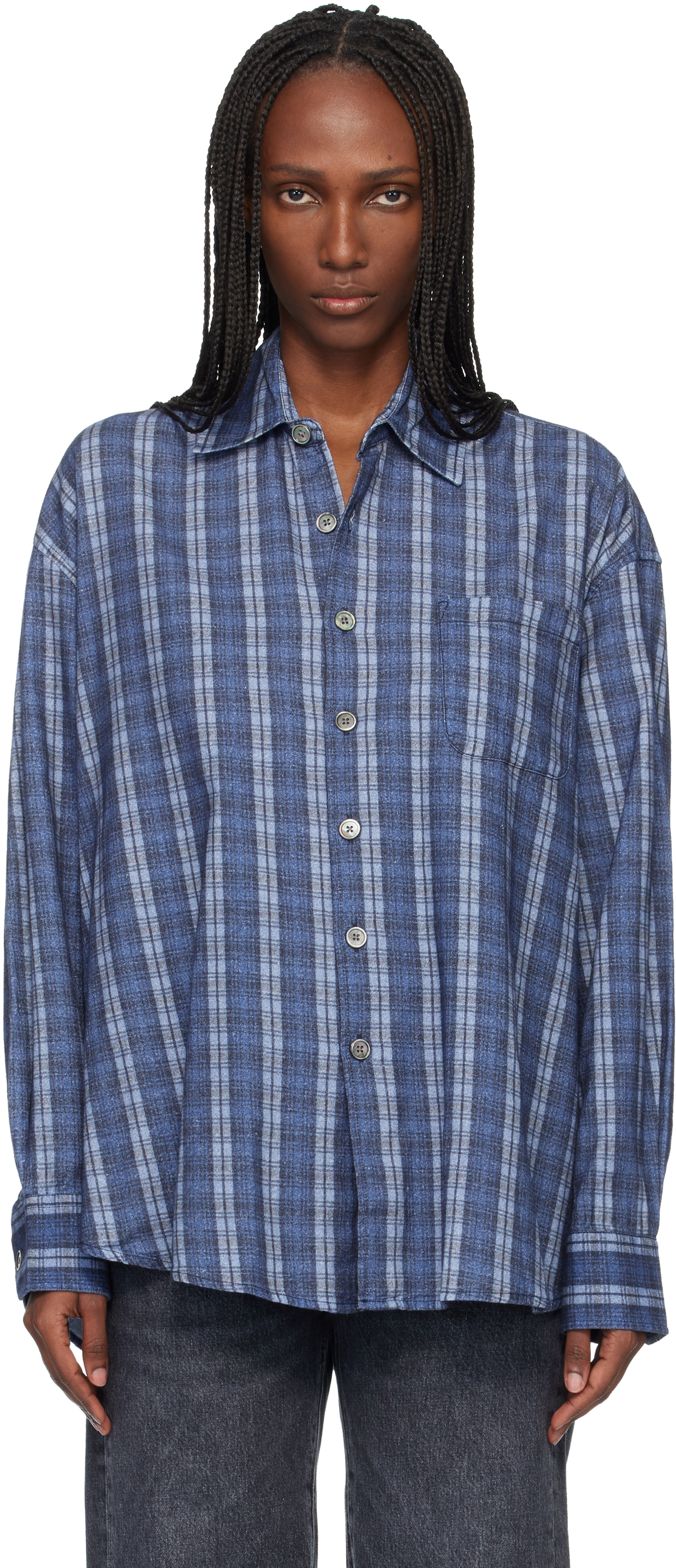 トップス Our legacy BORROWED SHIRT 26ss 44 OUR LEGACY: Navy Borrowed Shirt | SSENSE Netherlands