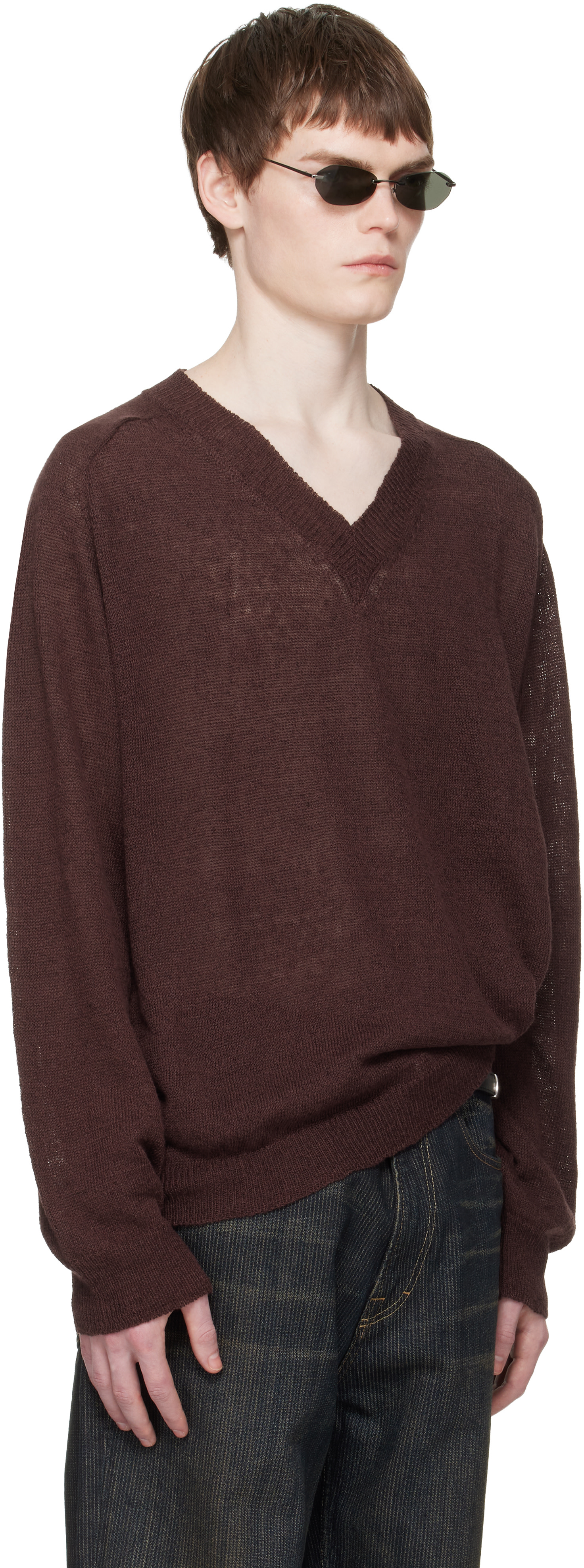 OUR LEGACY: Burgundy Rue V-Neck Sweater | SSENSE