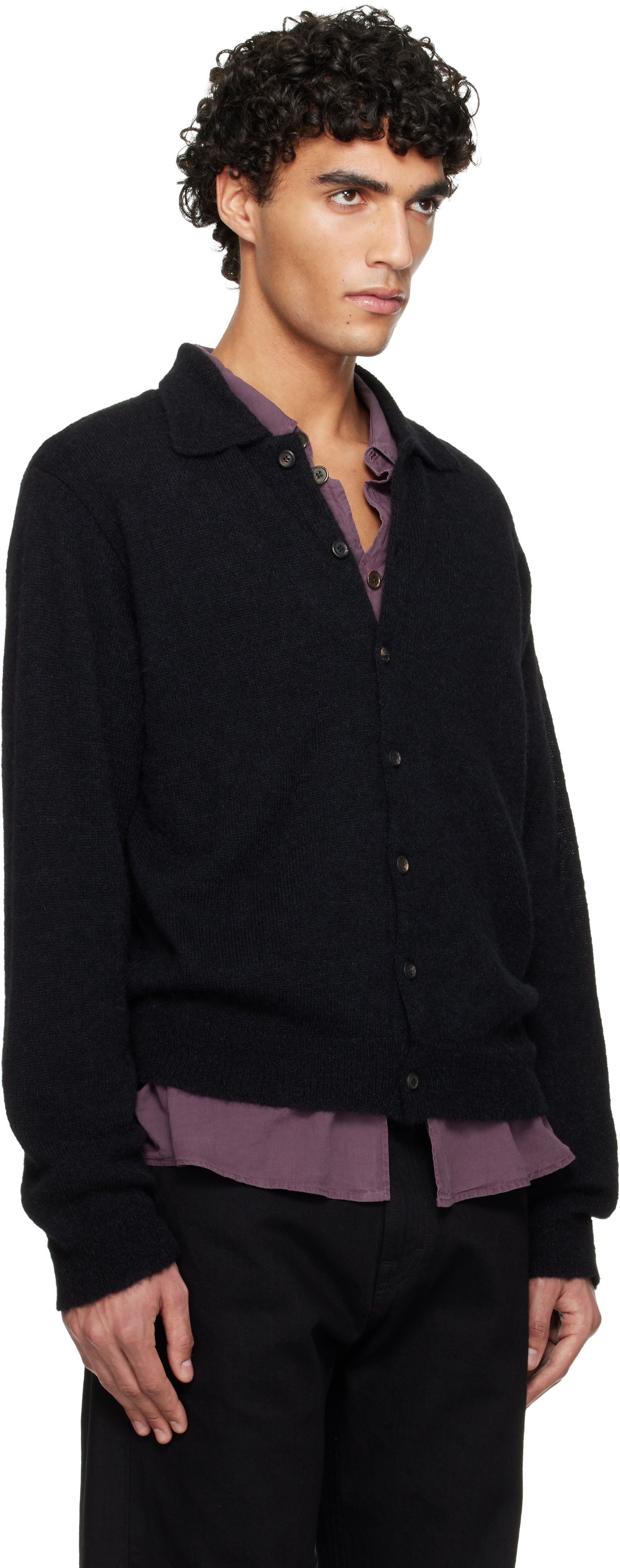 OUR LEGACY EVENING POLO カーディガン 46 OUR LEGACY: Black Evening Polo Cardigan | SSENSE