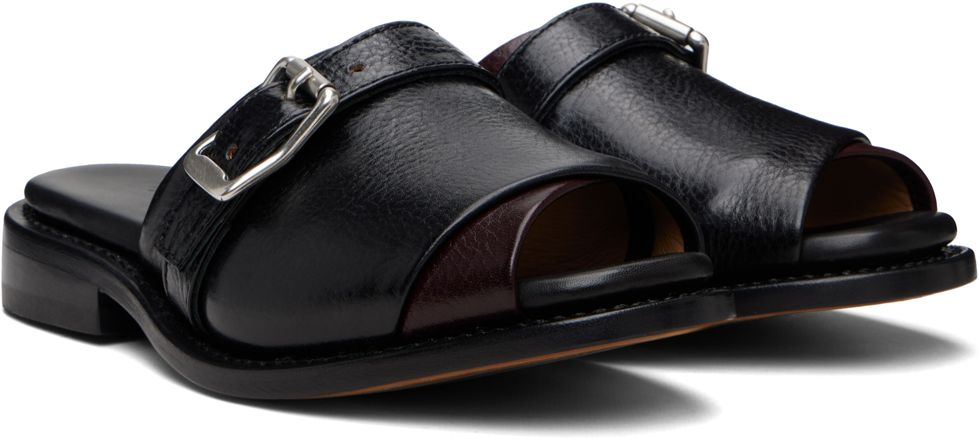 靴 41 our legacy GINZA SANDAL OUR LEGACY: Black & Burgundy Ginza Sandals | SSENSE