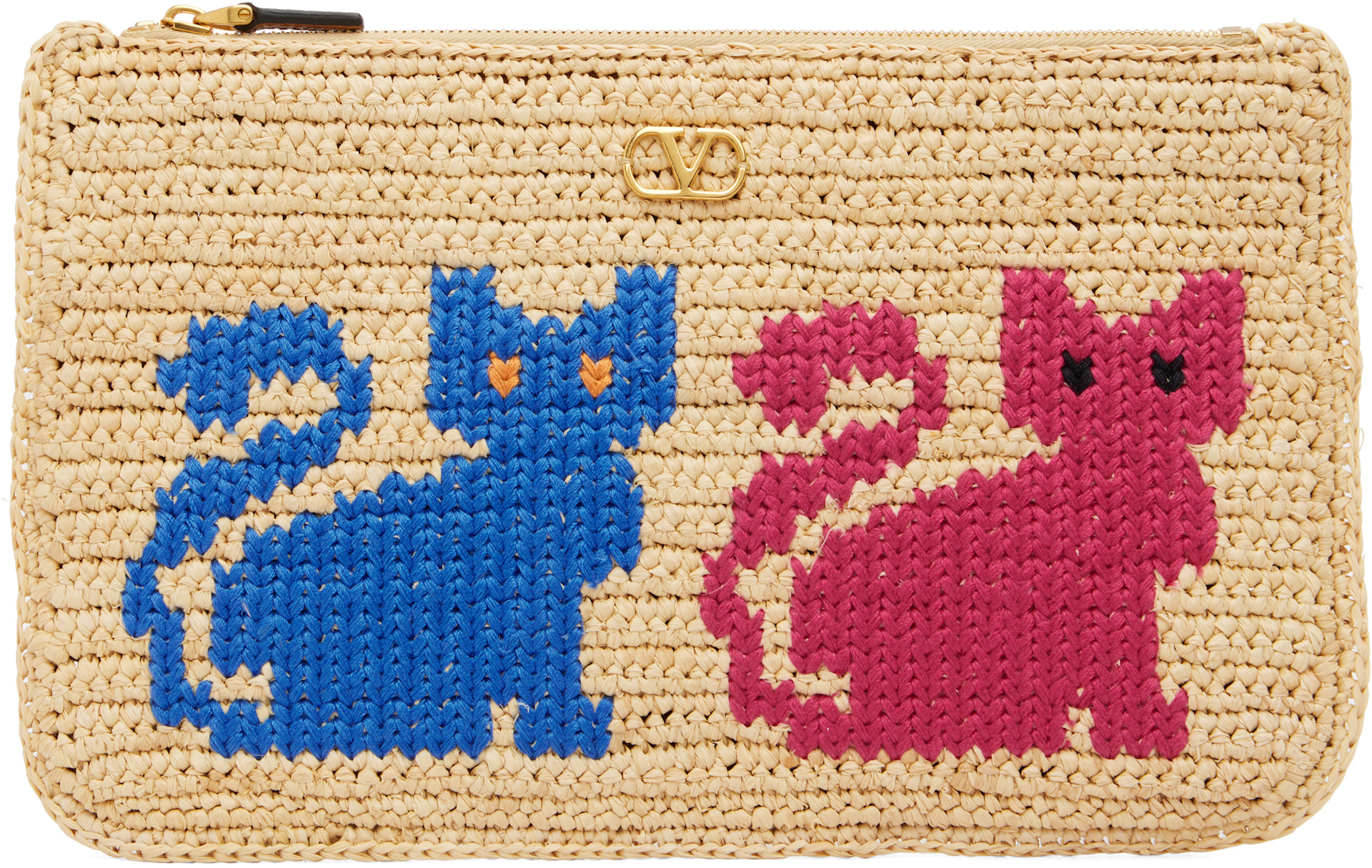 Valentino Garavani: Beige Raffiachat Raffia Clutch | SSENSE
