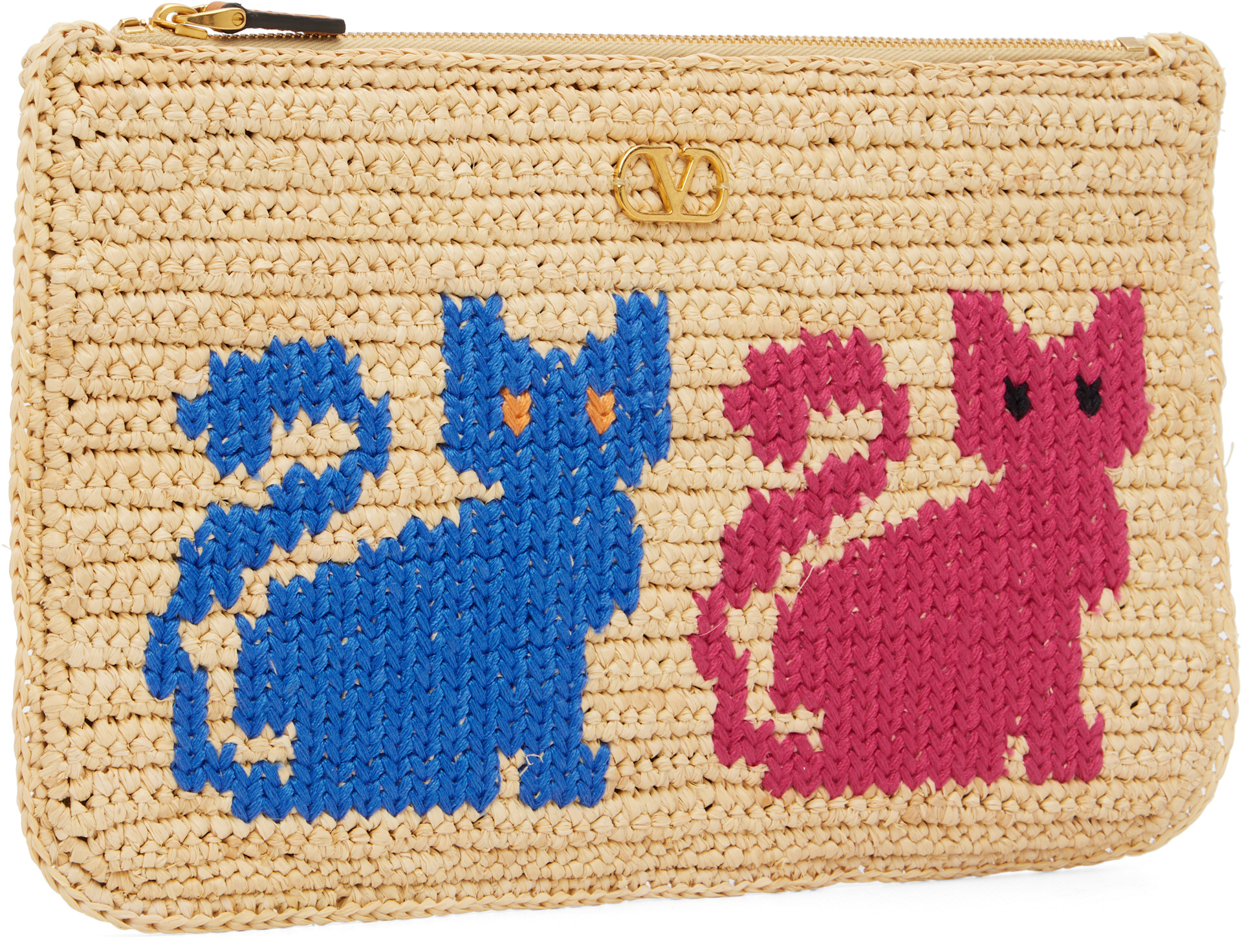 Valentino Garavani: Beige Raffiachat Raffia Clutch | SSENSE
