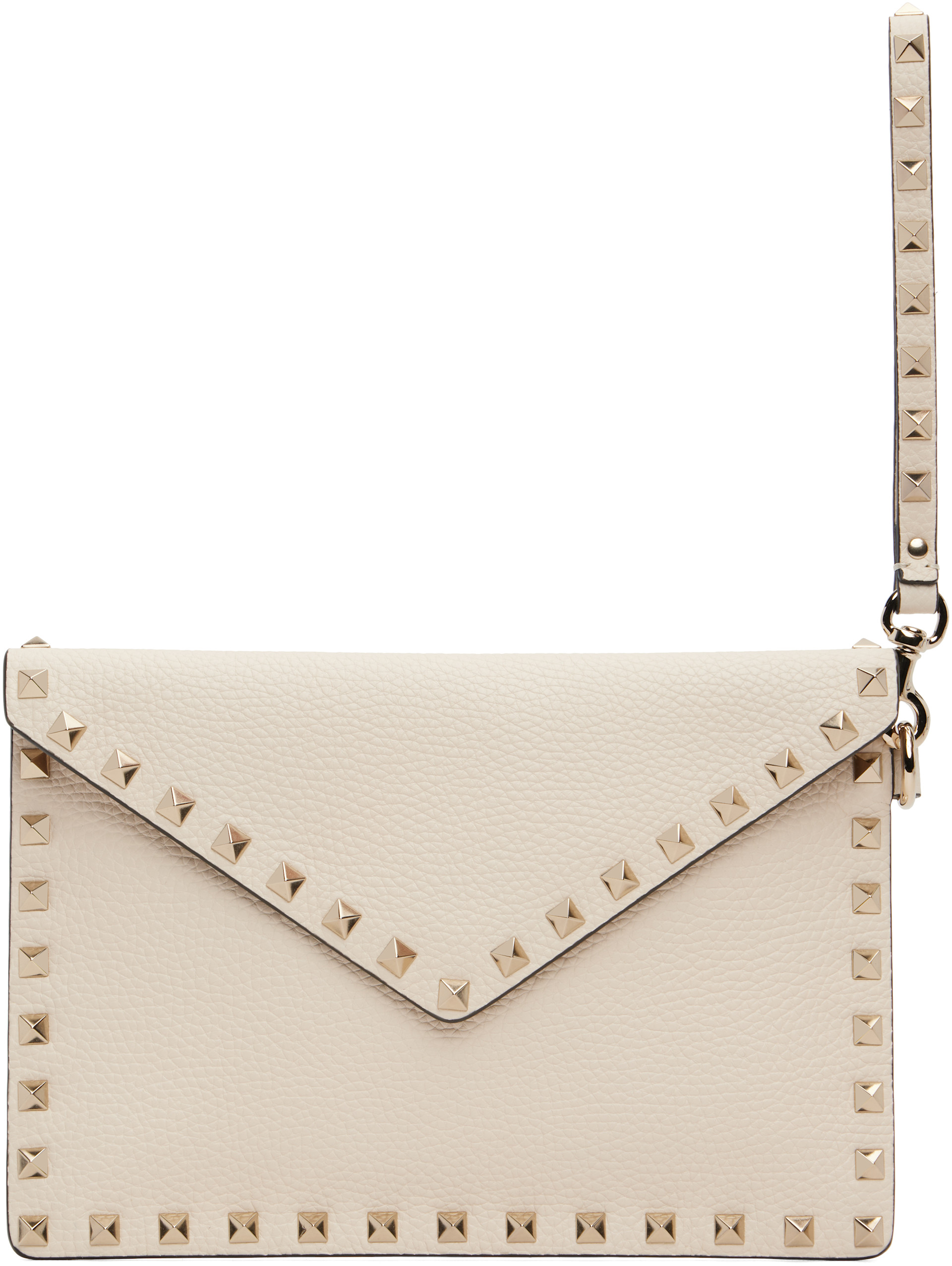 Valentino Garavani: Off-White Rockstud Grainy Calfskin Envelope