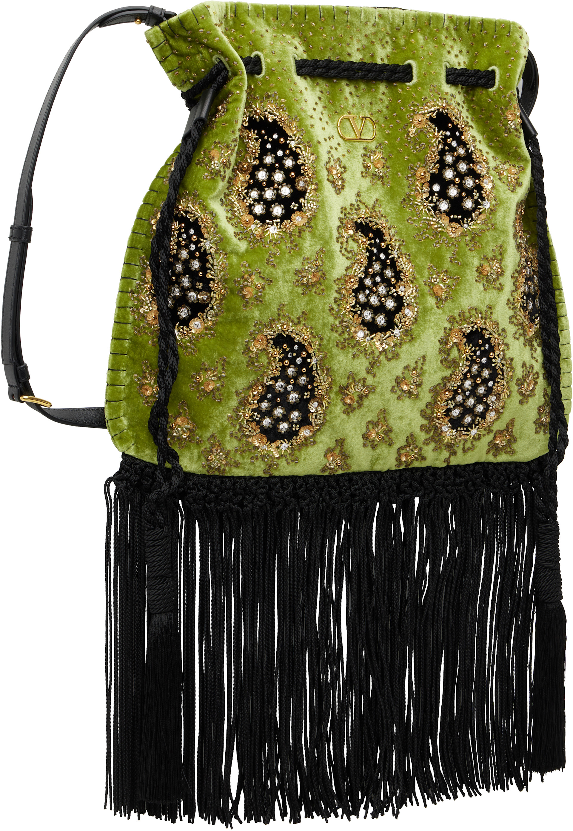 VALENTINO マグネット式　バック Valentino Garavani: Green Nellcôte Alice Embroidered Fringe Bag