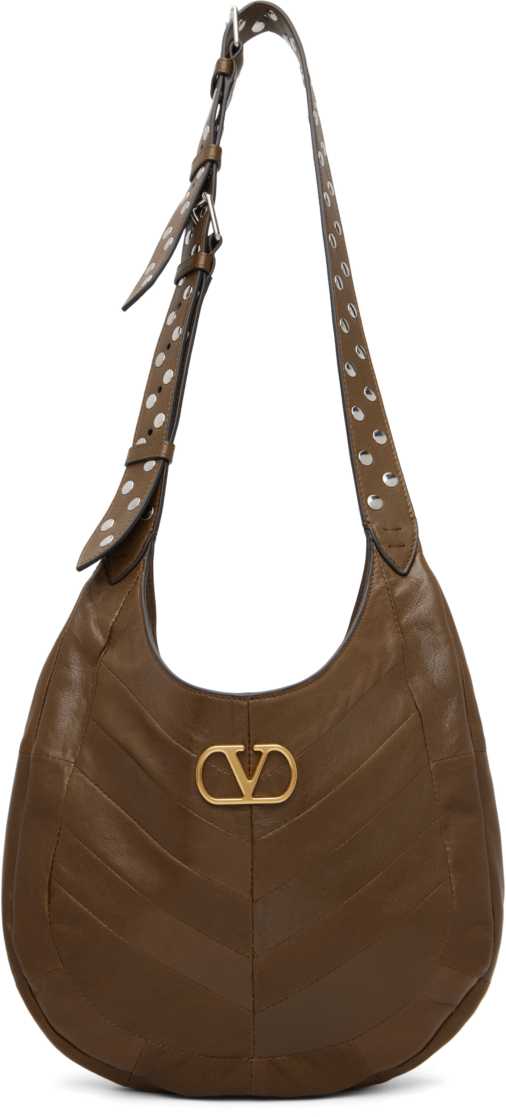 Valentino Garavani: Brown Small Chevron-Patterned Bag | SSENSE