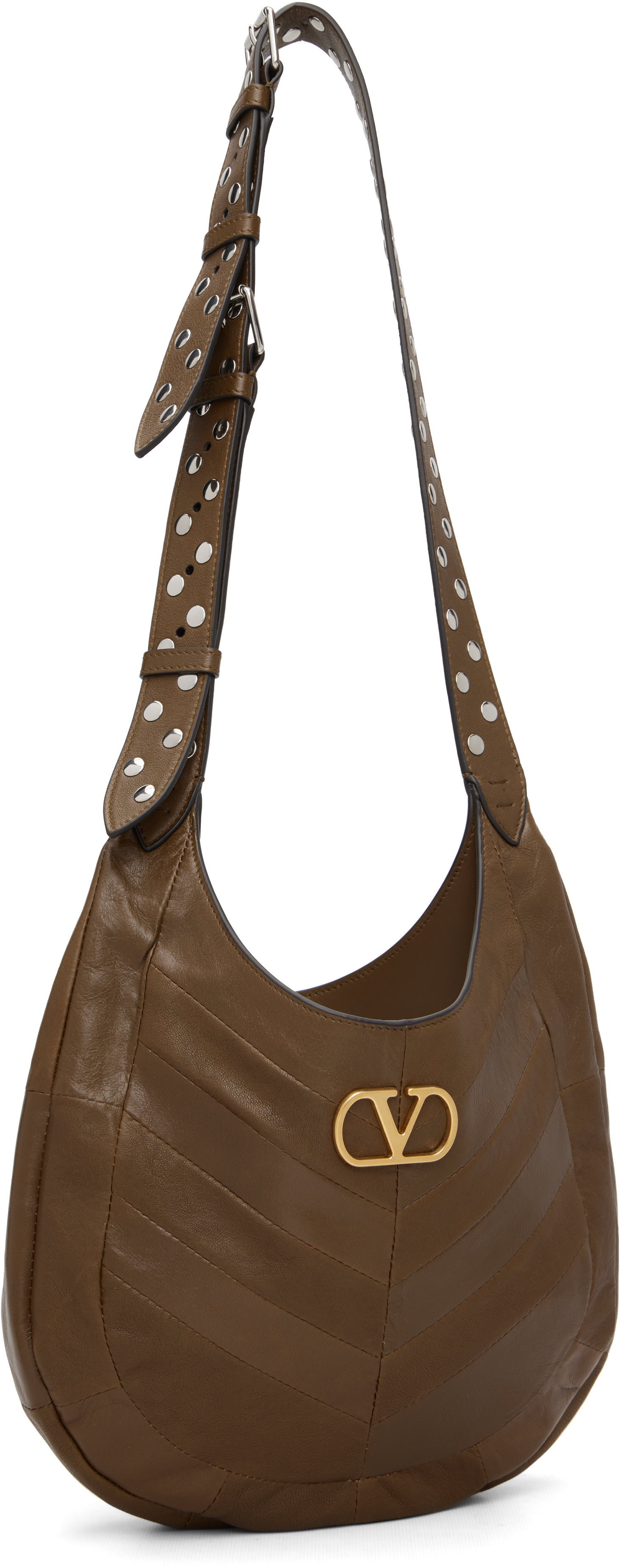 Valentino Garavani: Brown Small Chevron-Patterned Bag | SSENSE