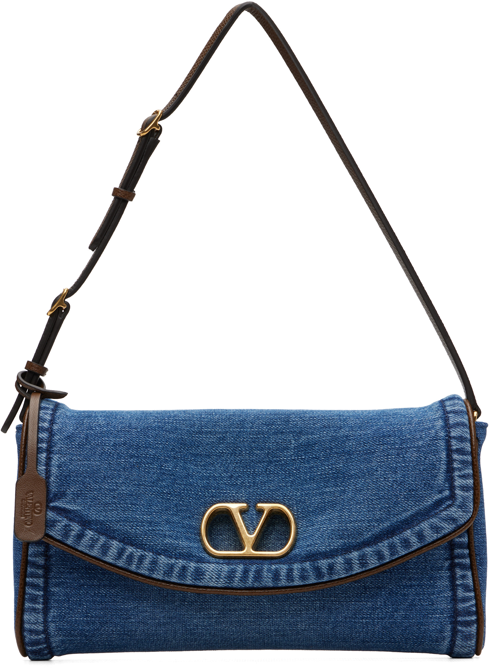 Valentino Garavani: ブルー スモール DeVain デニム ショルダーバッグ