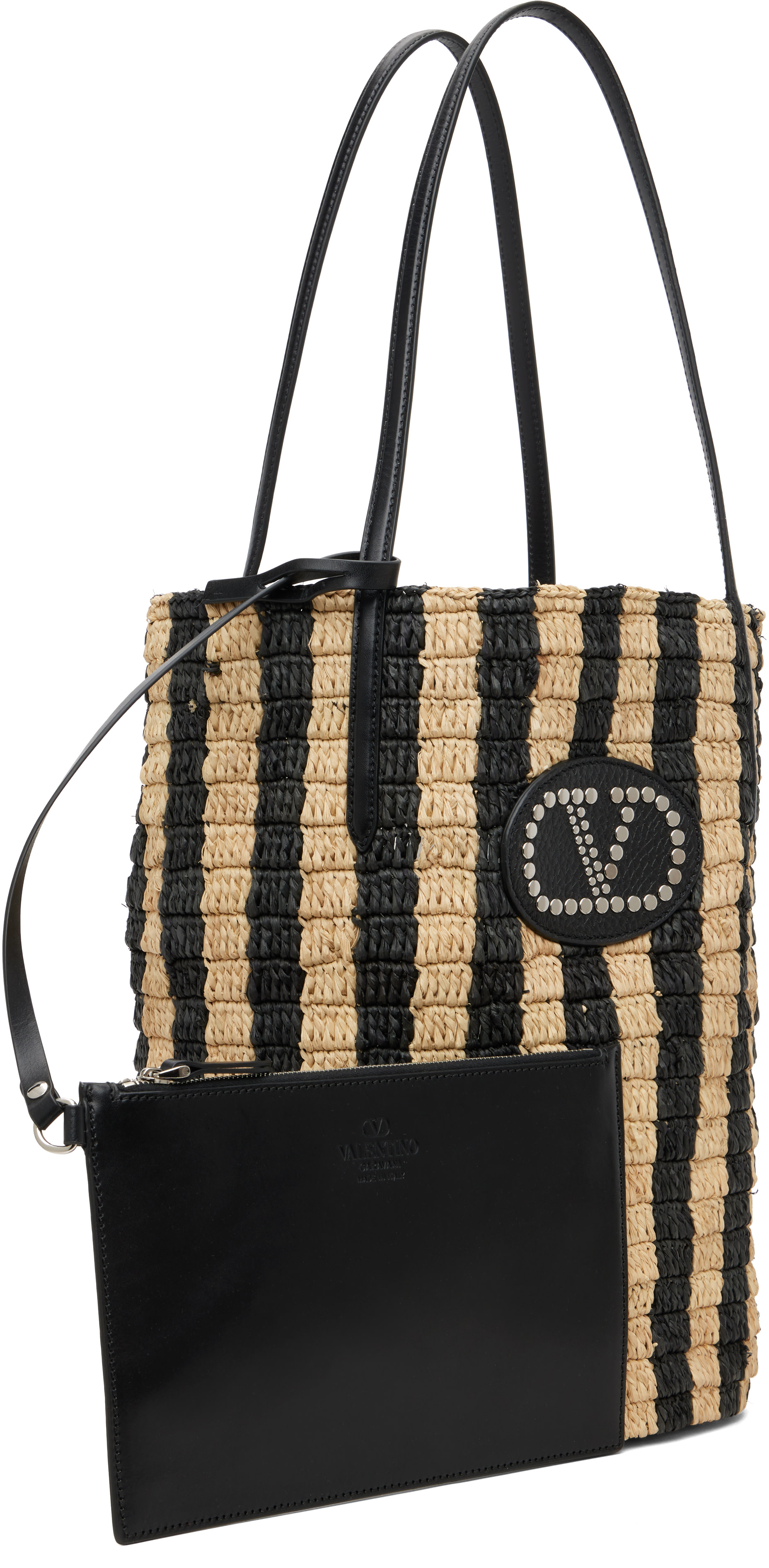 Valentino Garavani: ベージュ＆ブラック Shopping ストライプ 