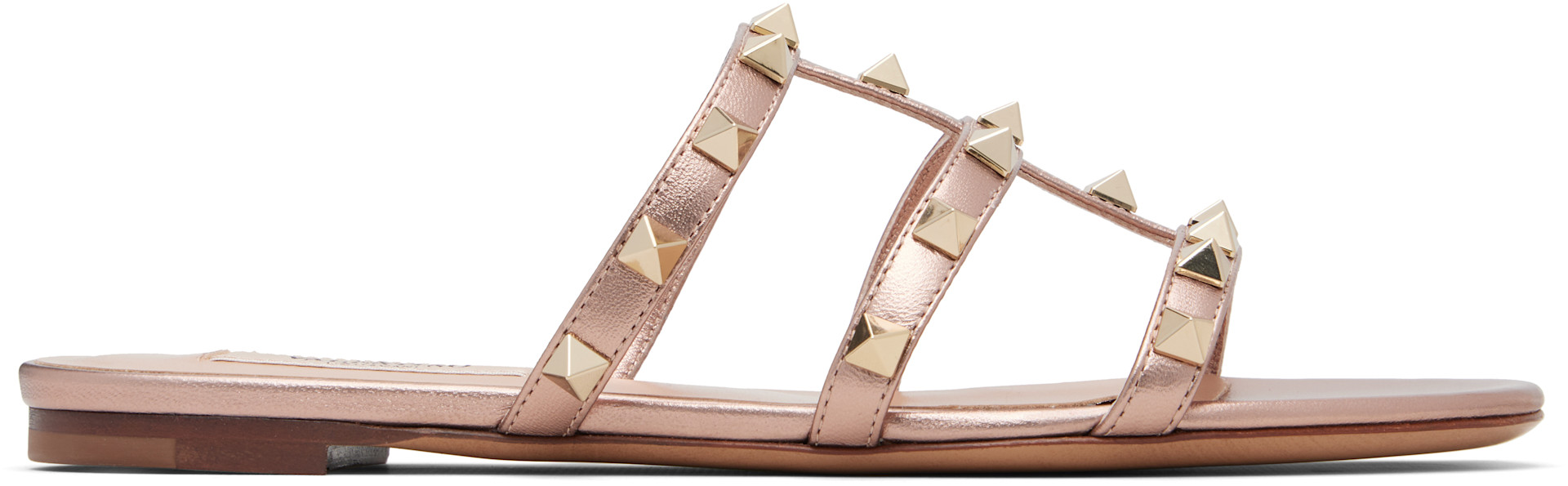 Valentino Garavani: ピンク Rockstud フラット スライドサンダル 