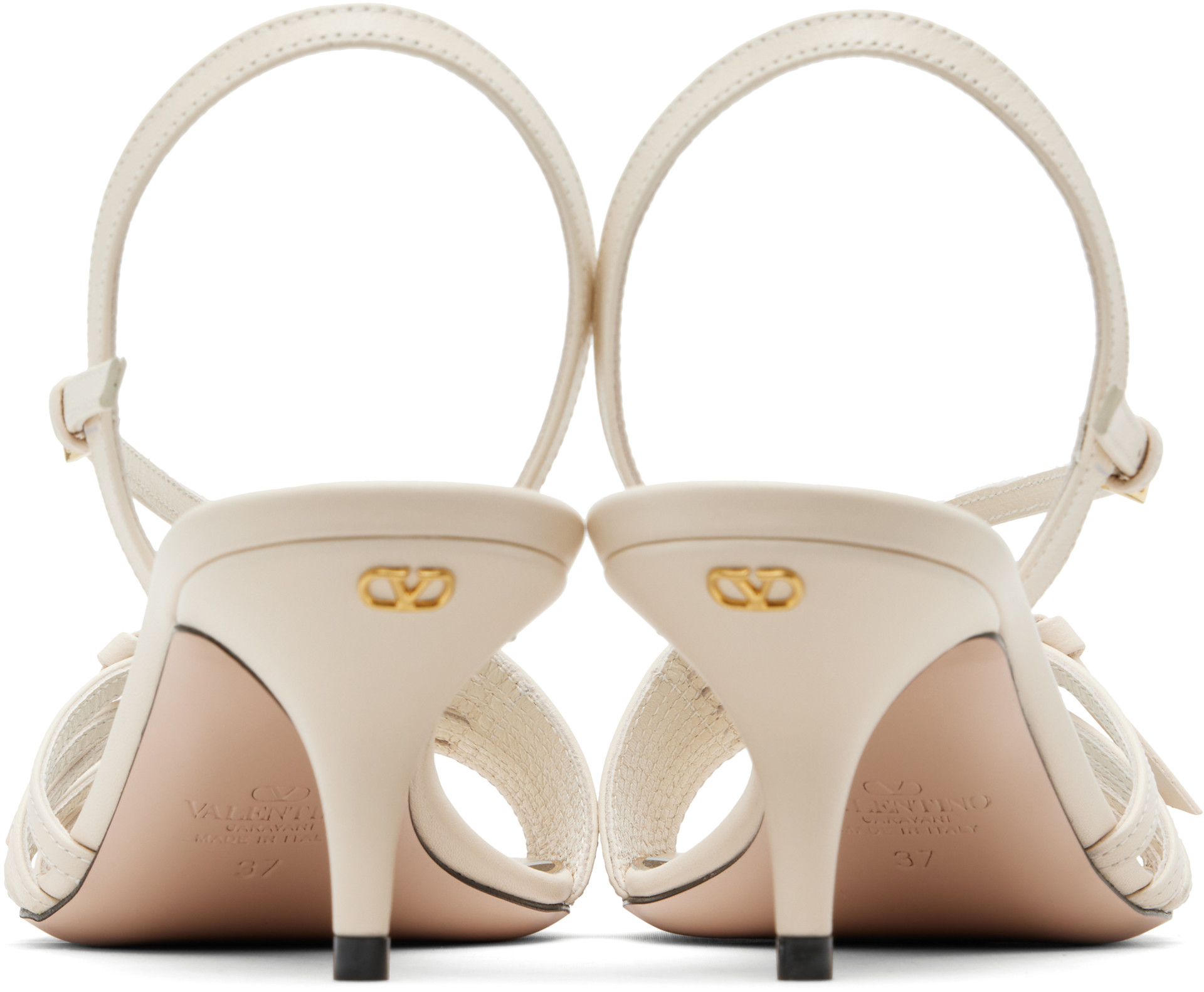 VALENTINO GARAVANIポインテッドトゥ 35 Valentino Garavani: White Nodine Heeled Sandals | SSENSE Canada