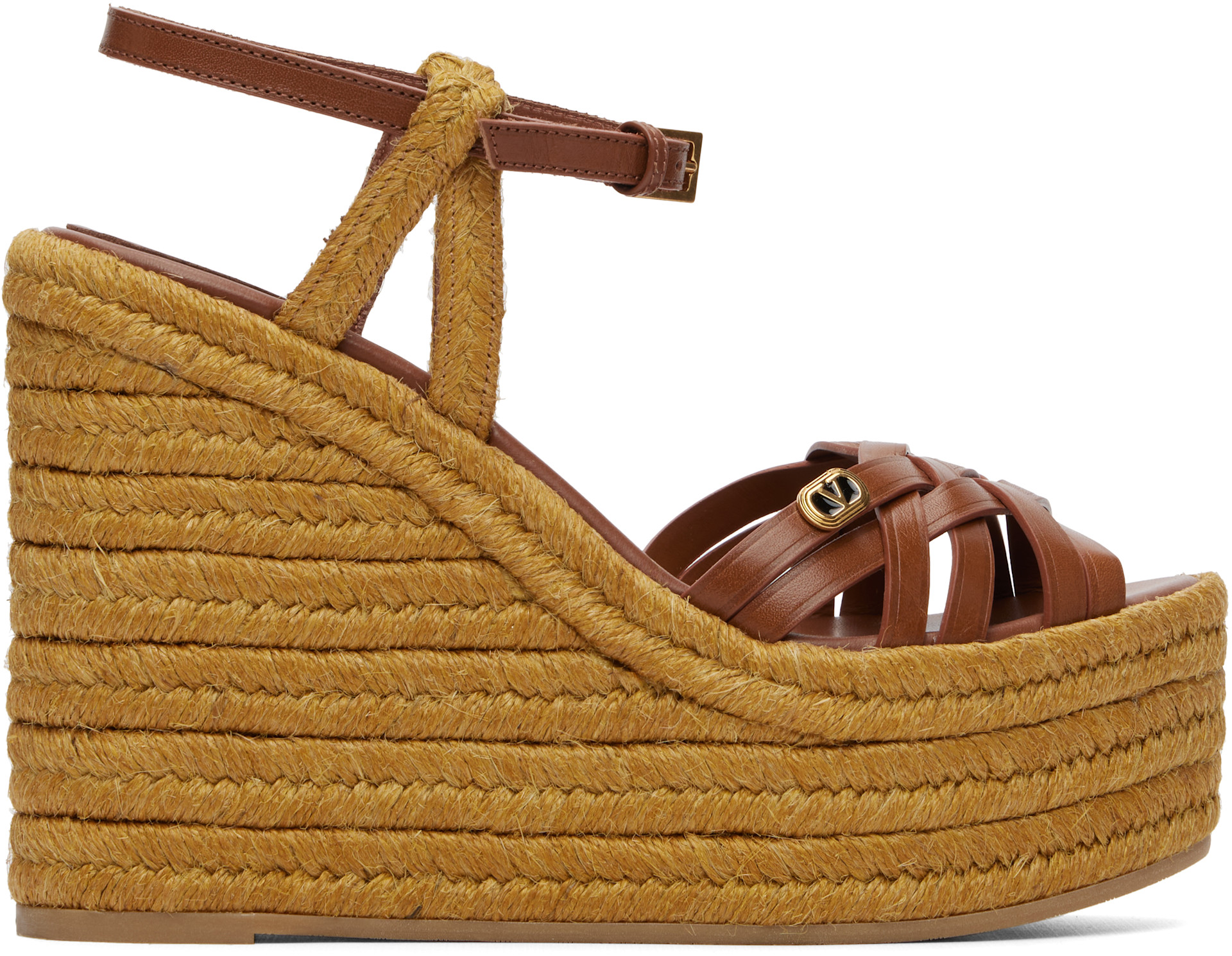 Valentino Garavani: ブラウン Wedge Espadrilla ヒールサンダル