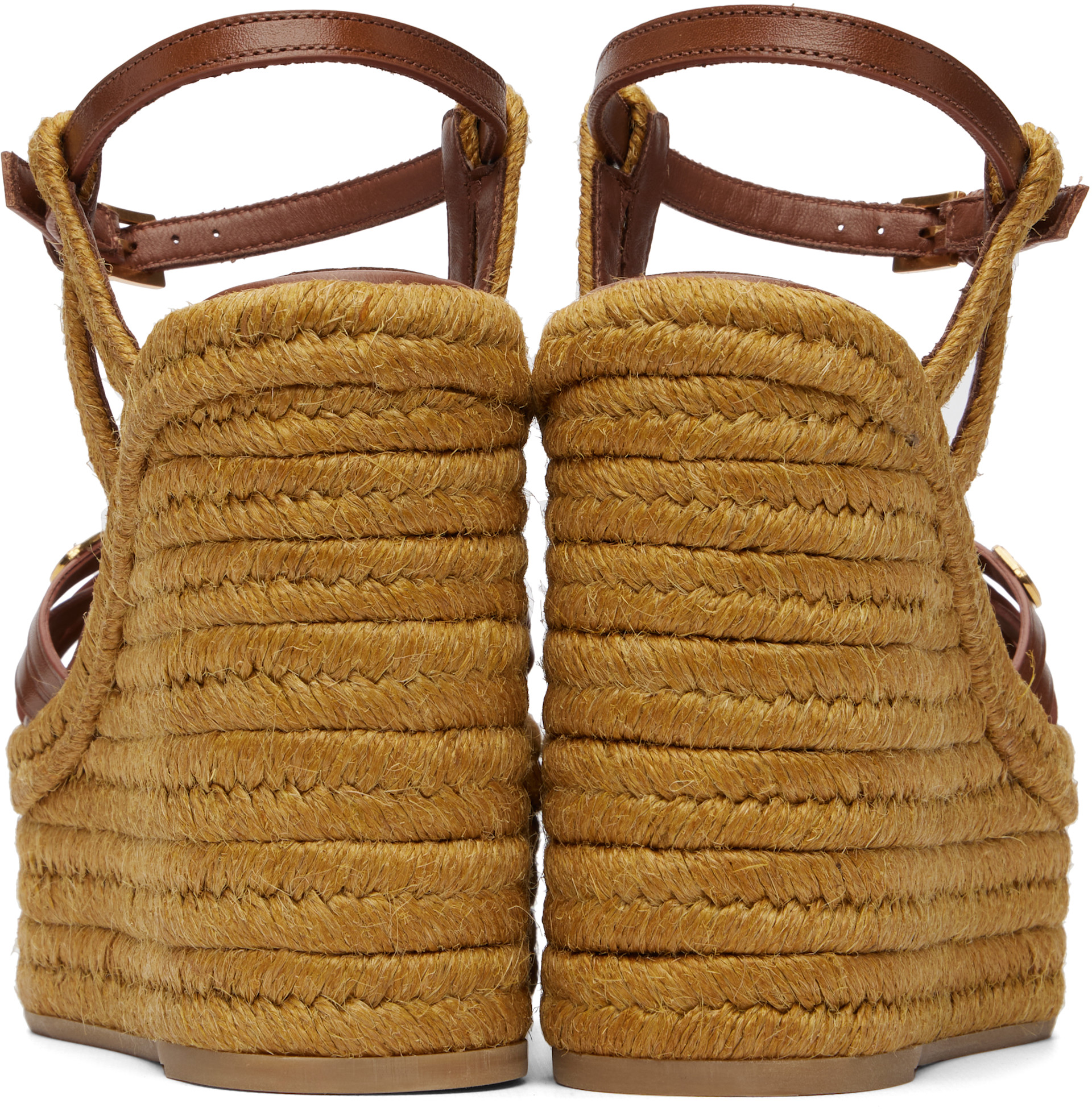 Valentino Garavani: ブラウン Wedge Espadrilla ヒールサンダル