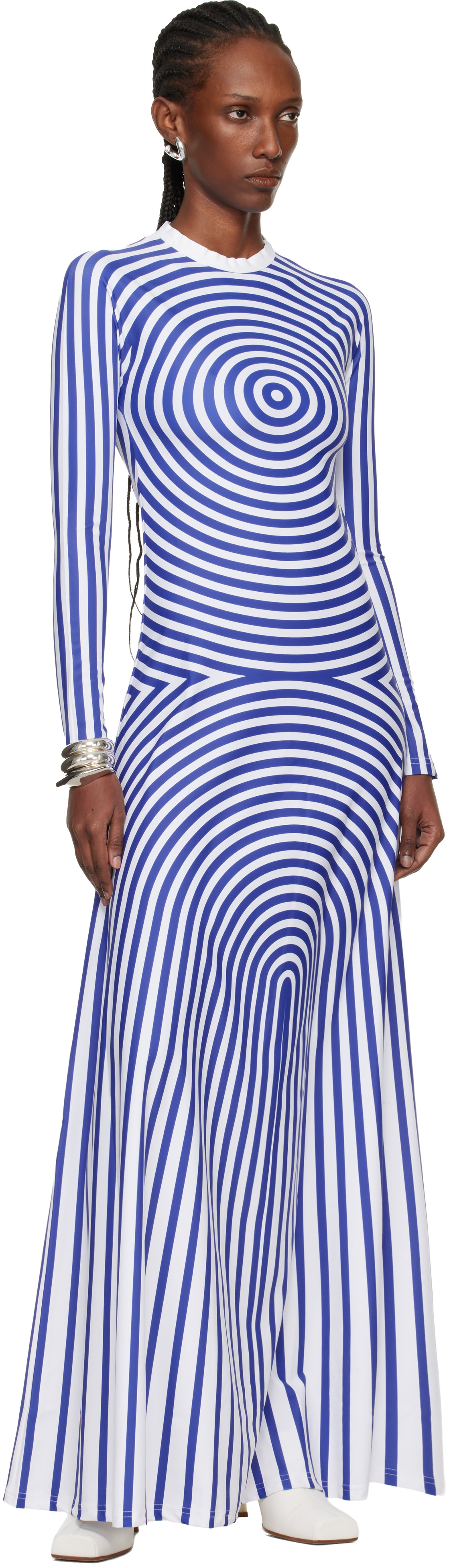 Jean Paul Gaultier: White & Blue 'The Long Target' Maxi Dress | SSENSE  United Kingdom