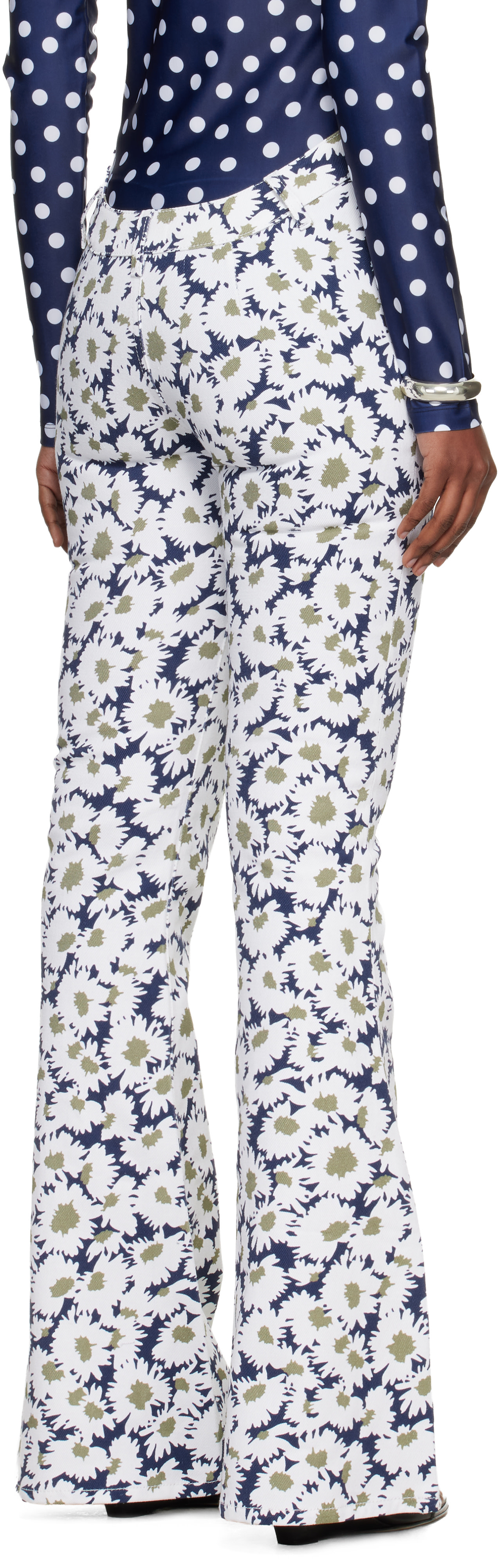 Jean Paul Gaultier: White & Navy 'The Curved Flower' Jeans | SSENSE