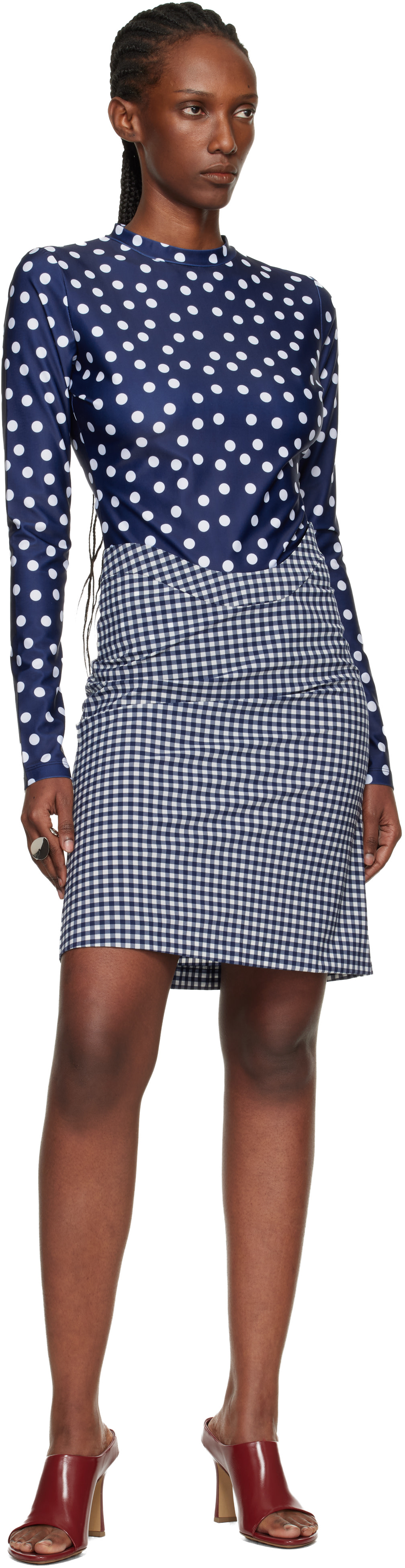 Jean Paul Gaultier: Navy & White 'The Curved' Midi Skirt | SSENSE