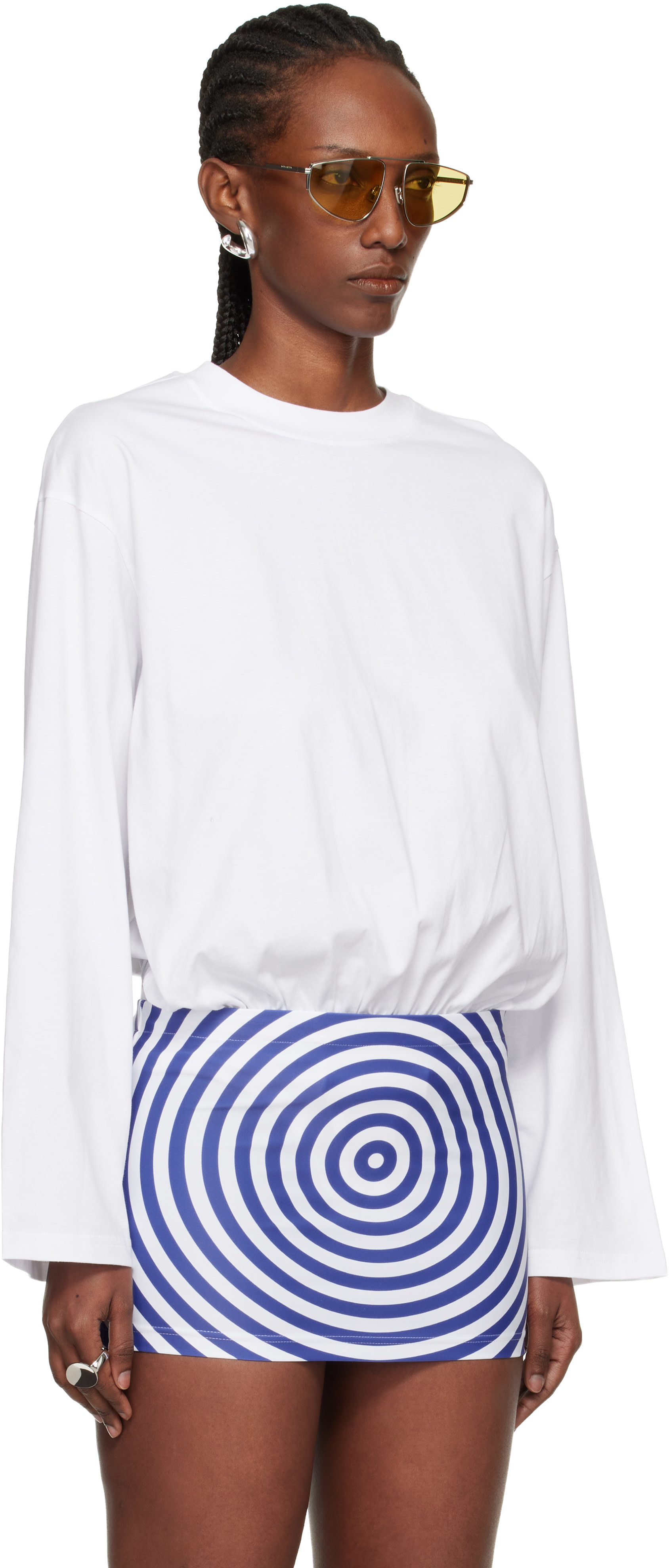 Jean Paul Gaultier: White Mix Jersey Long Sleeves Bodysuit | SSENSE