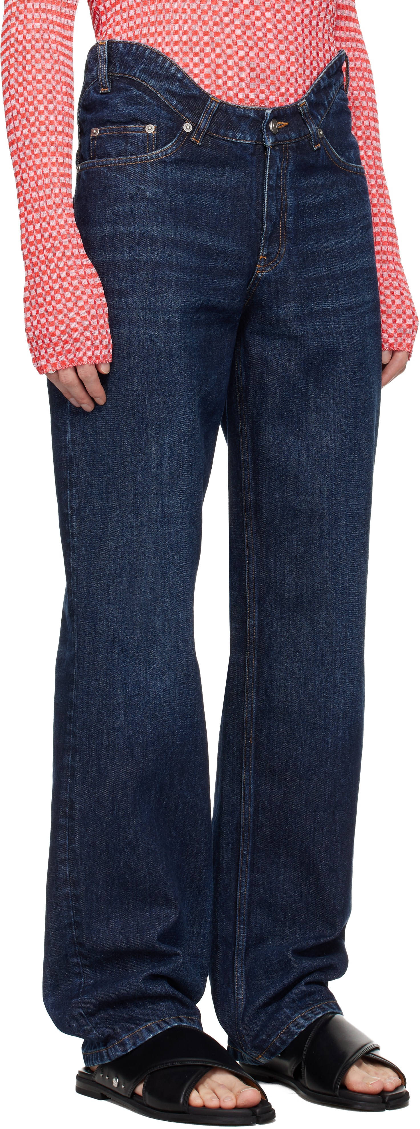 Jean Paul Gaultier: Blue 'The Curved Denim' Jeans | SSENSE