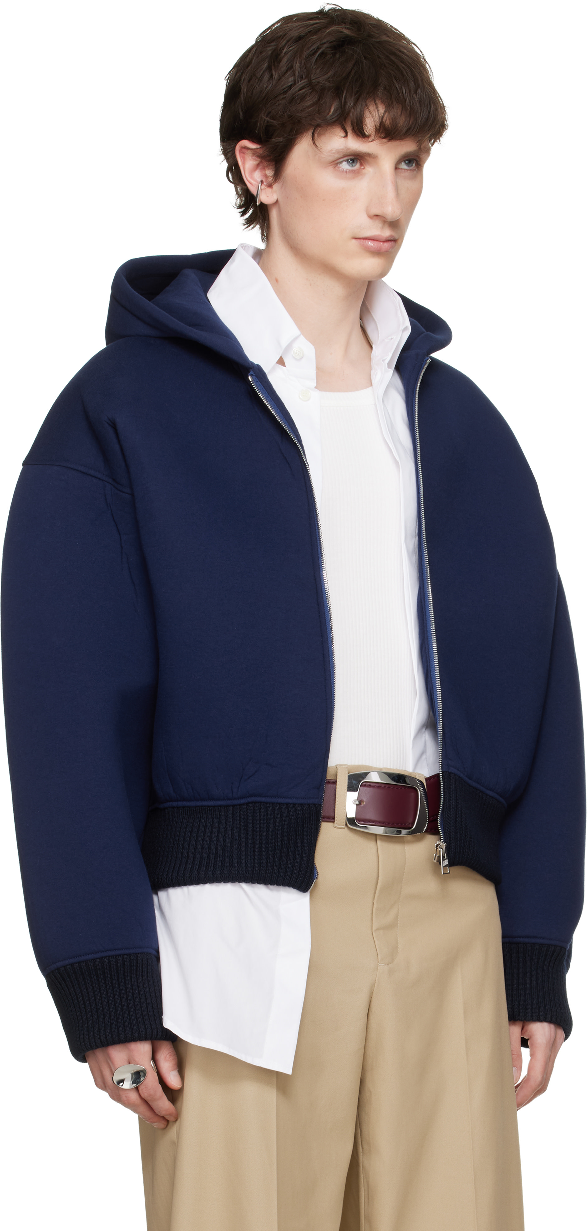 トップス GAULTIER zip knit hoodie Jean Paul Gaultier: Navy Bonded Jersey Hoodie | SSENSE Denmark