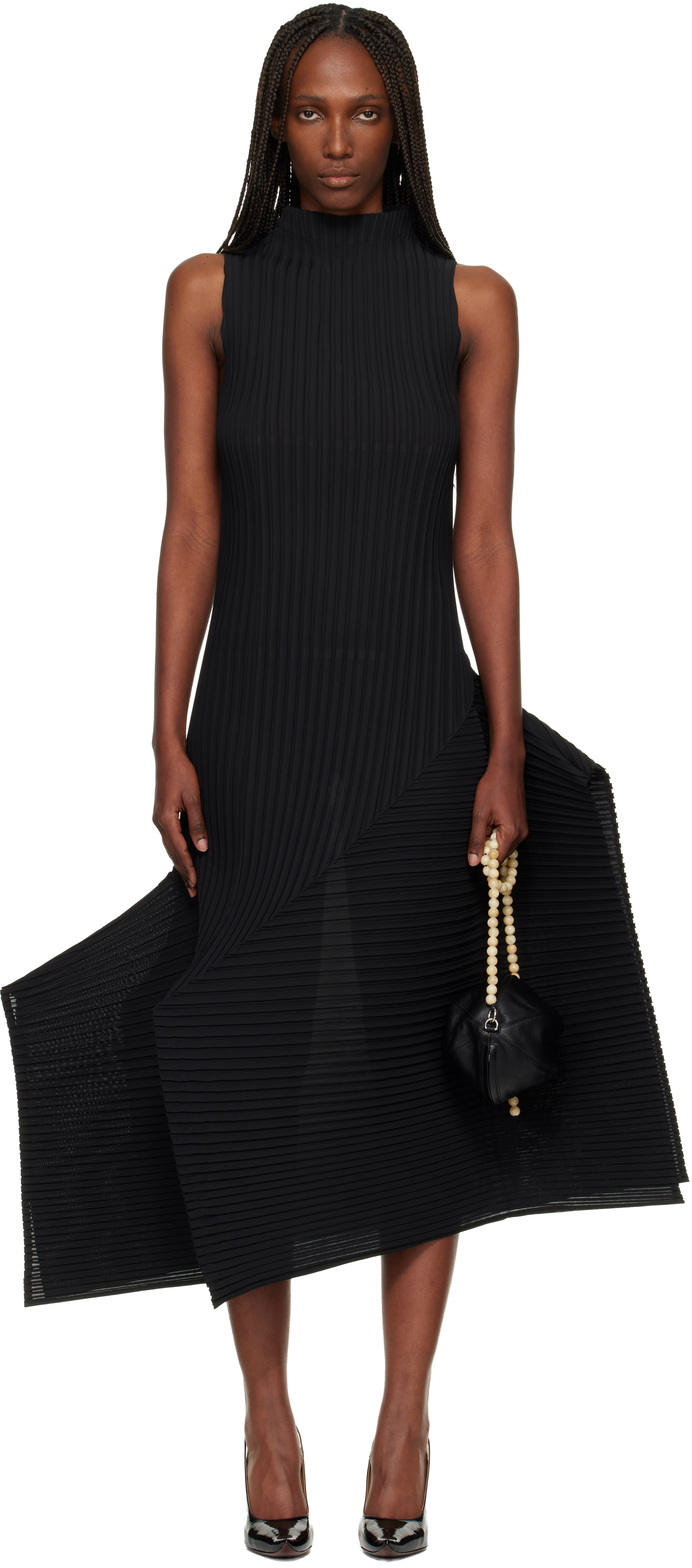 Issey Miyake - Robe midi noire à plis