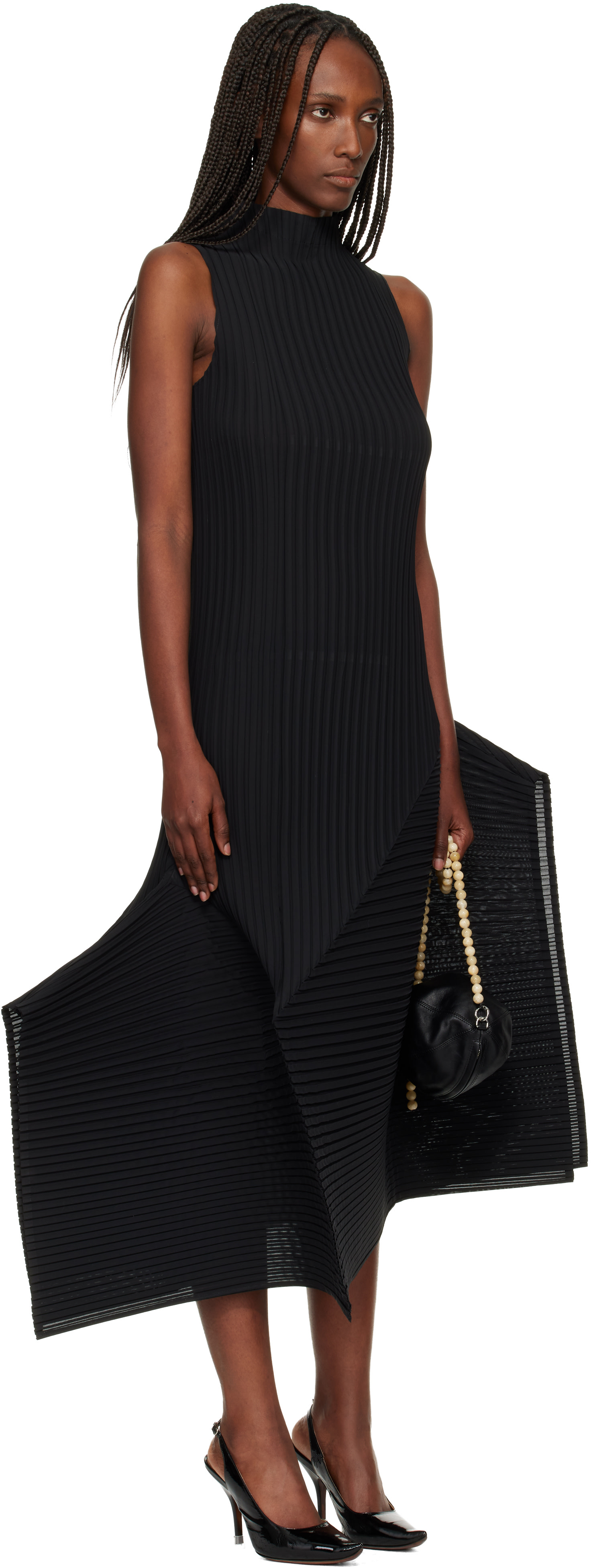 Issey Miyake - Robe midi noire à plis