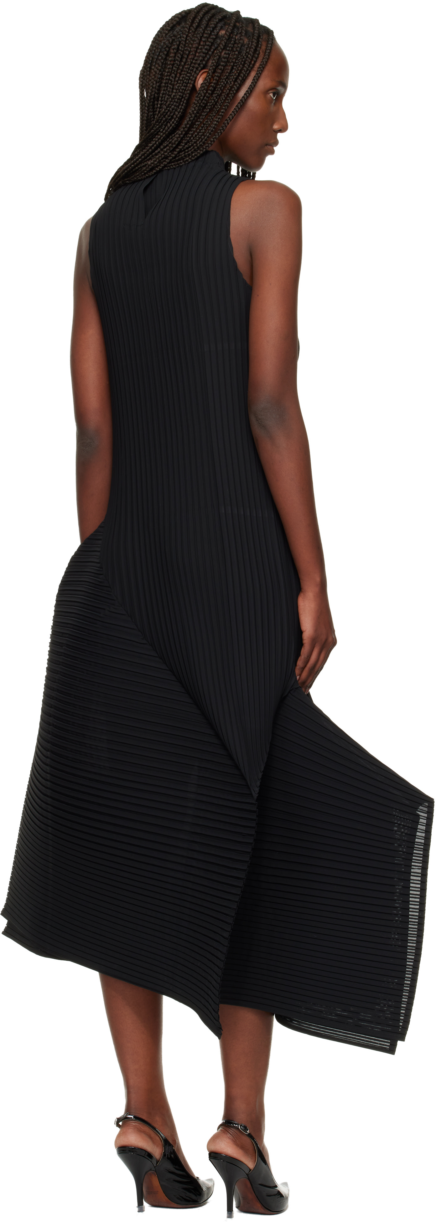 Issey Miyake - Robe midi noire à plis
