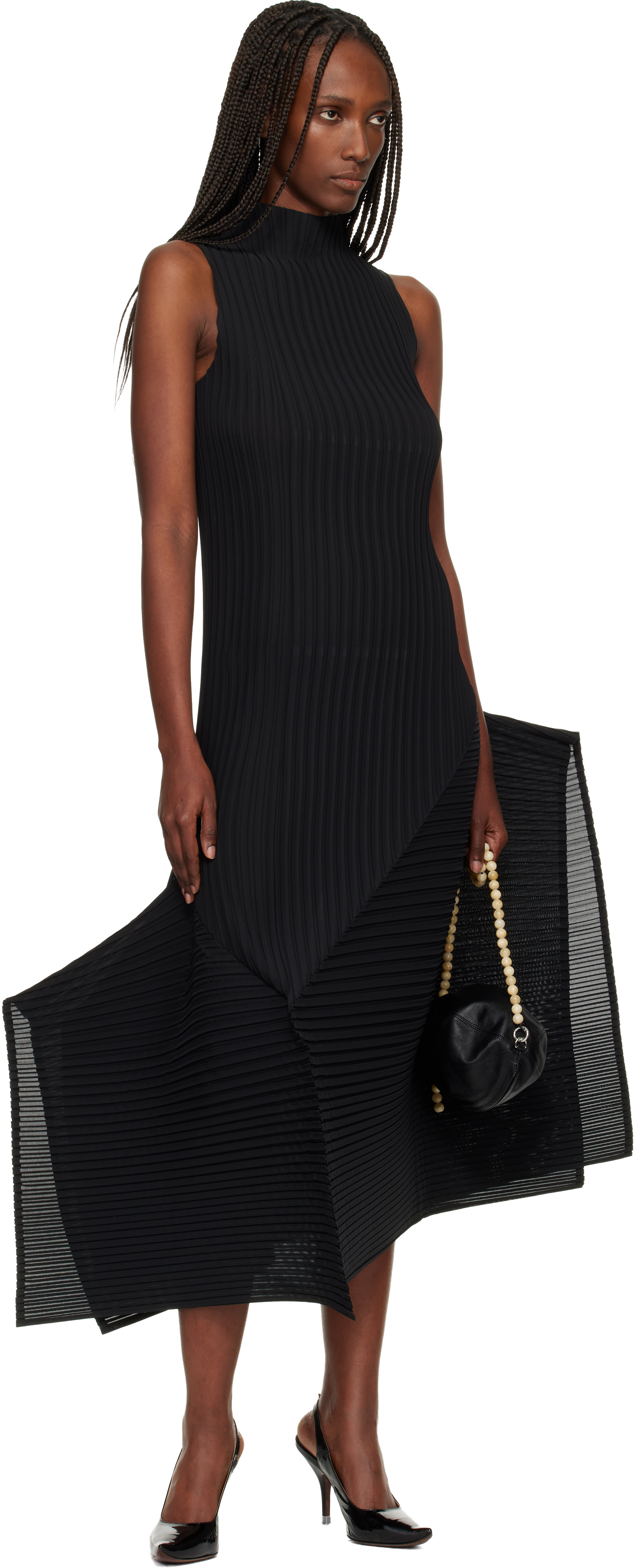 Issey Miyake - Robe midi noire à plis