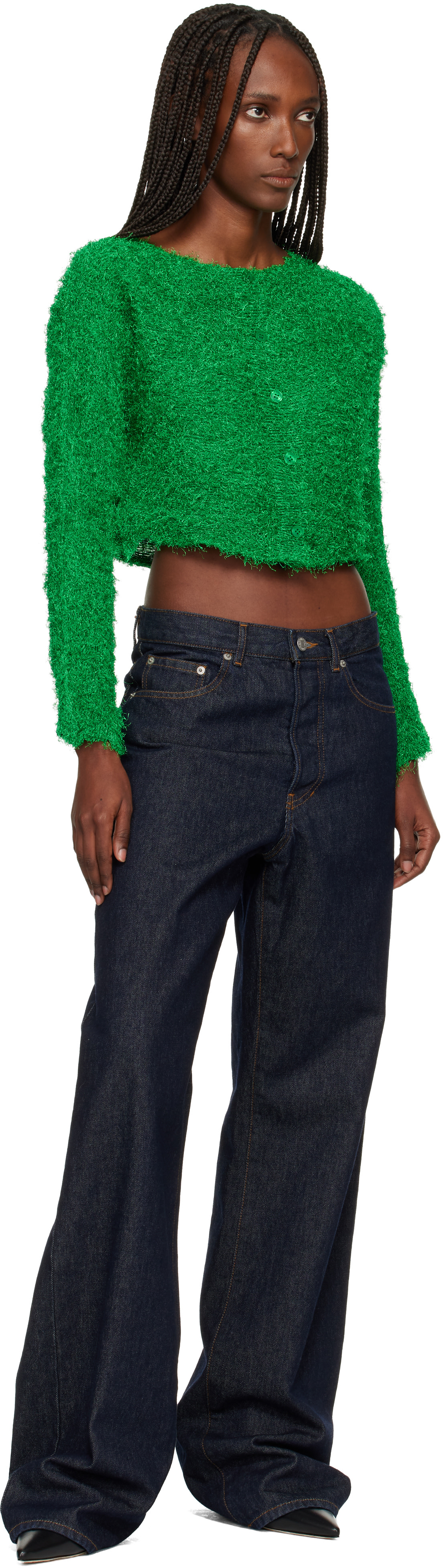 ISSEY MIYAKE: Green Shifted Fuzzy Pleats Cardigan | SSENSE Puerto Rico