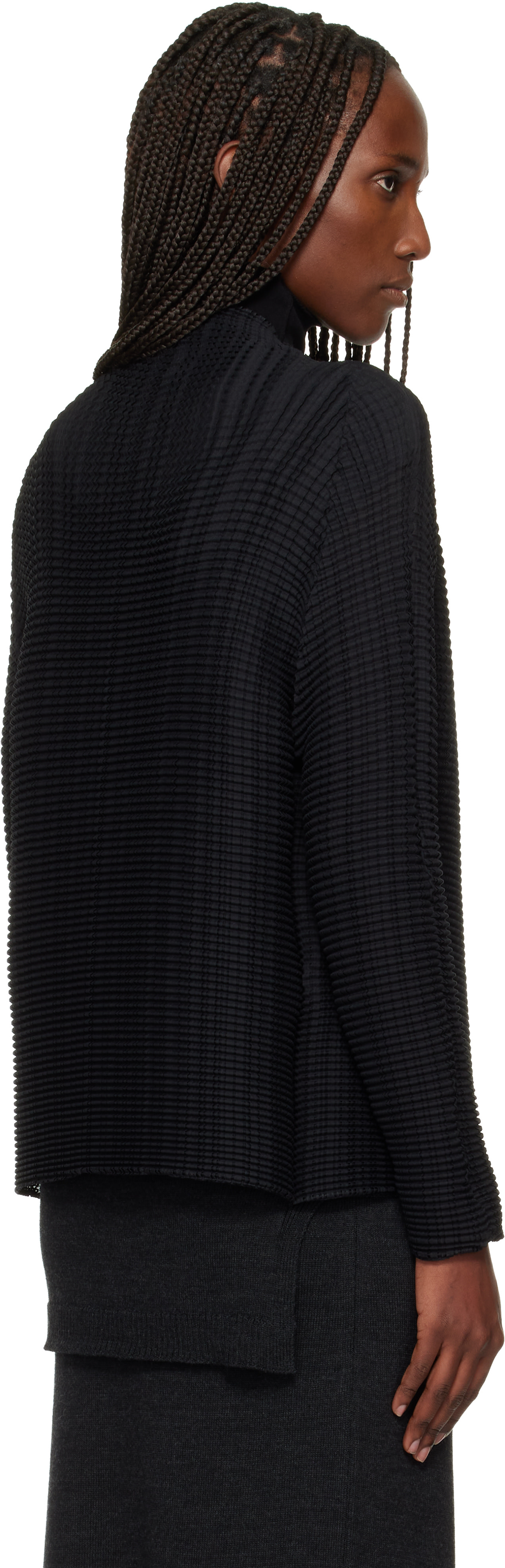 ISSEY MIYAKE: Black Wooly Pleats Cardigan | SSENSE