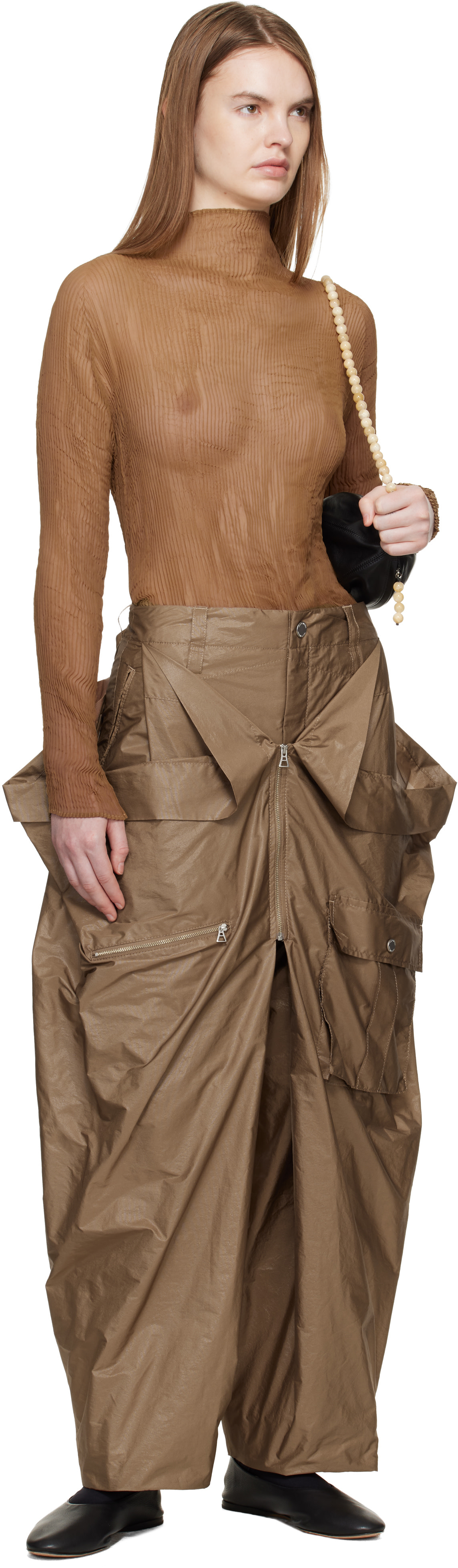 ISSEY MIYAKE: Beige Chiffon Twist 3 Top | SSENSE