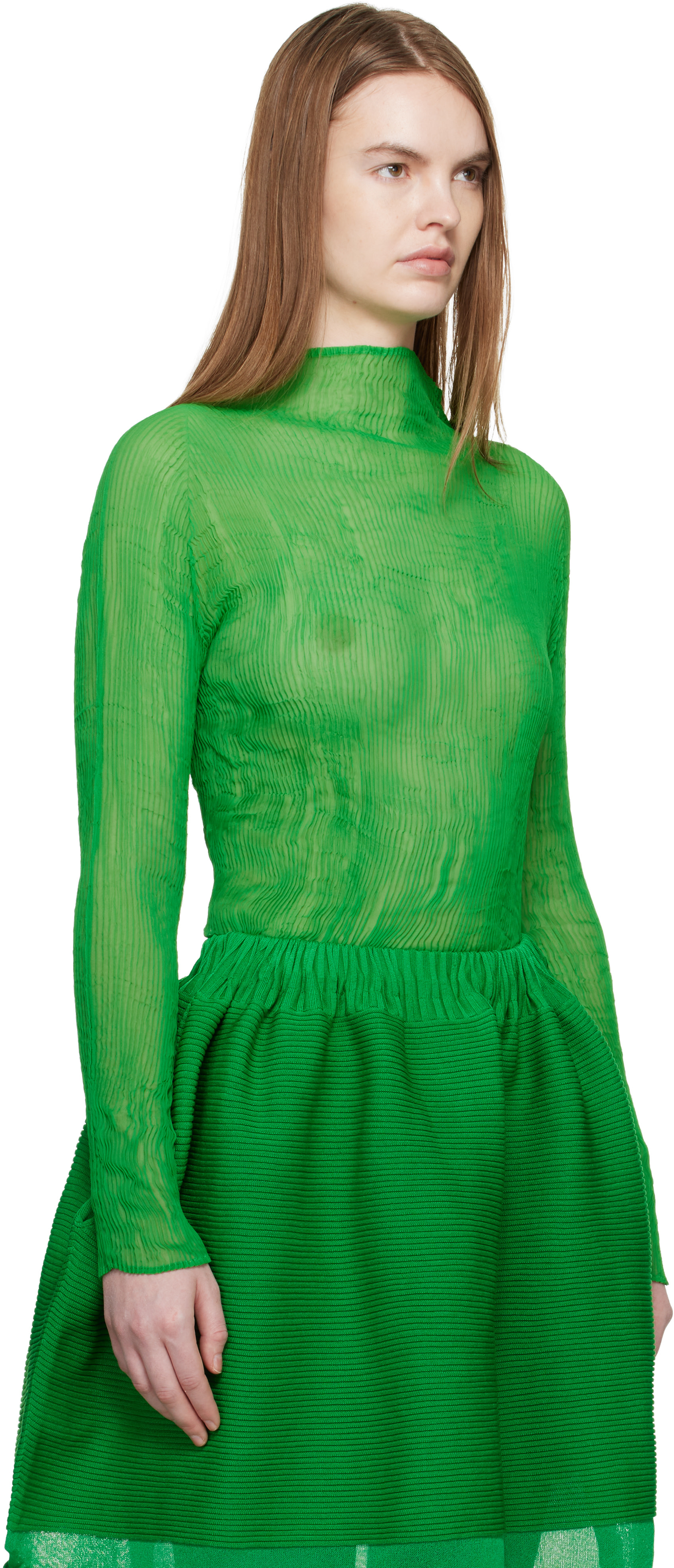 ドメスティック アーカイブ アート古着 ISSEY MIYAKE シアートップス ISSEY MIYAKE: Green Chiffon Twist 3 Top | SSENSE