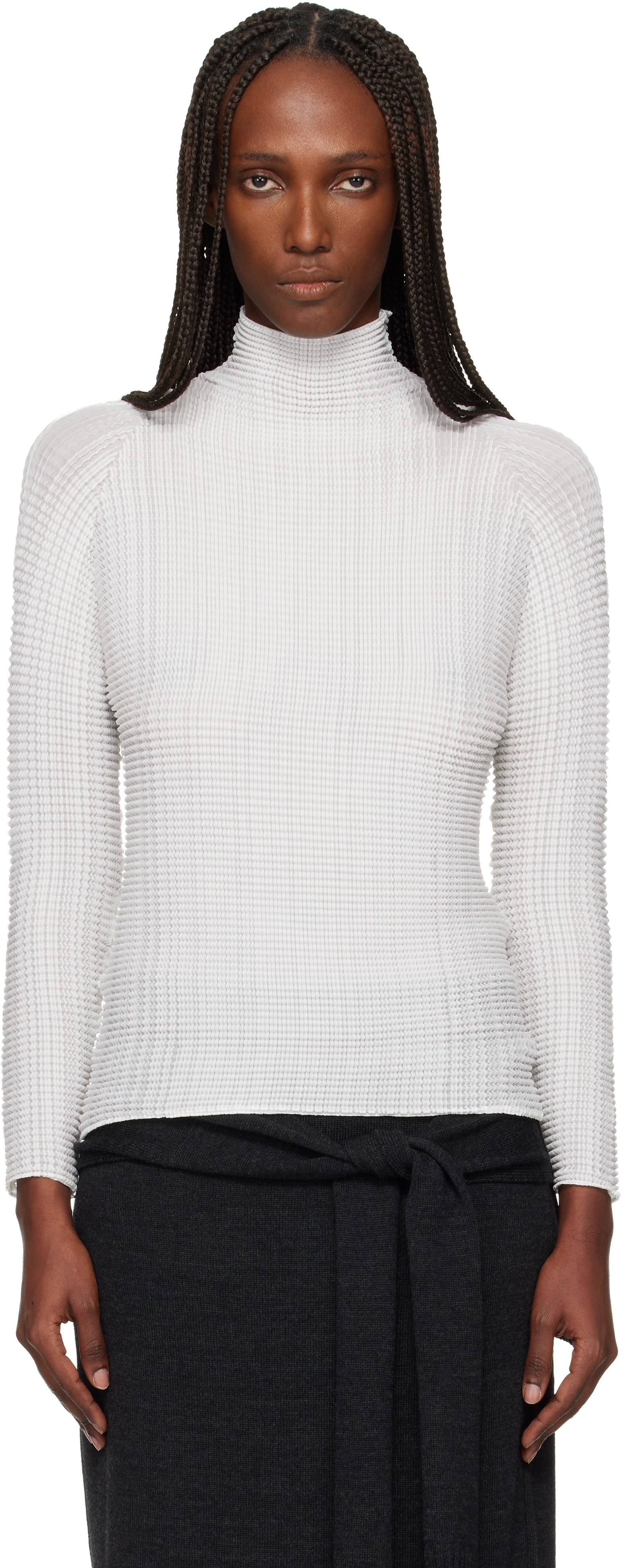 ISSEY MIYAKE: White Wooly Pleats Top | SSENSE