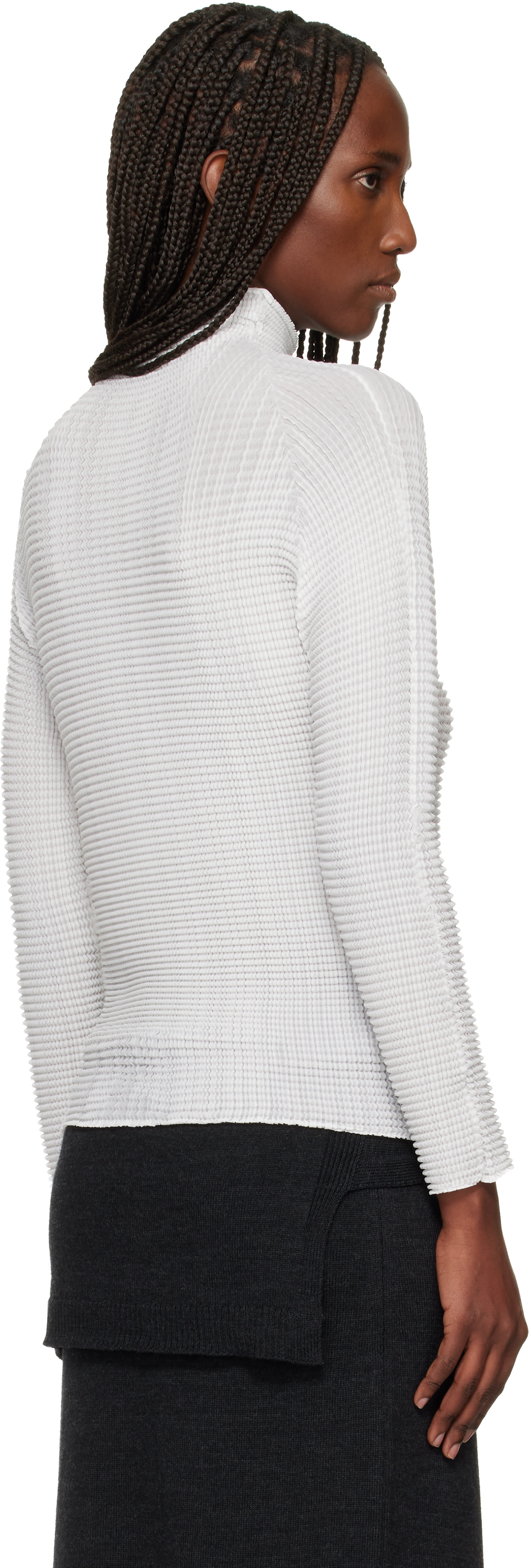ISSEY MIYAKE イッセイミヤケトップス白リブ ISSEY MIYAKE: White Wooly Pleats Top | SSENSE