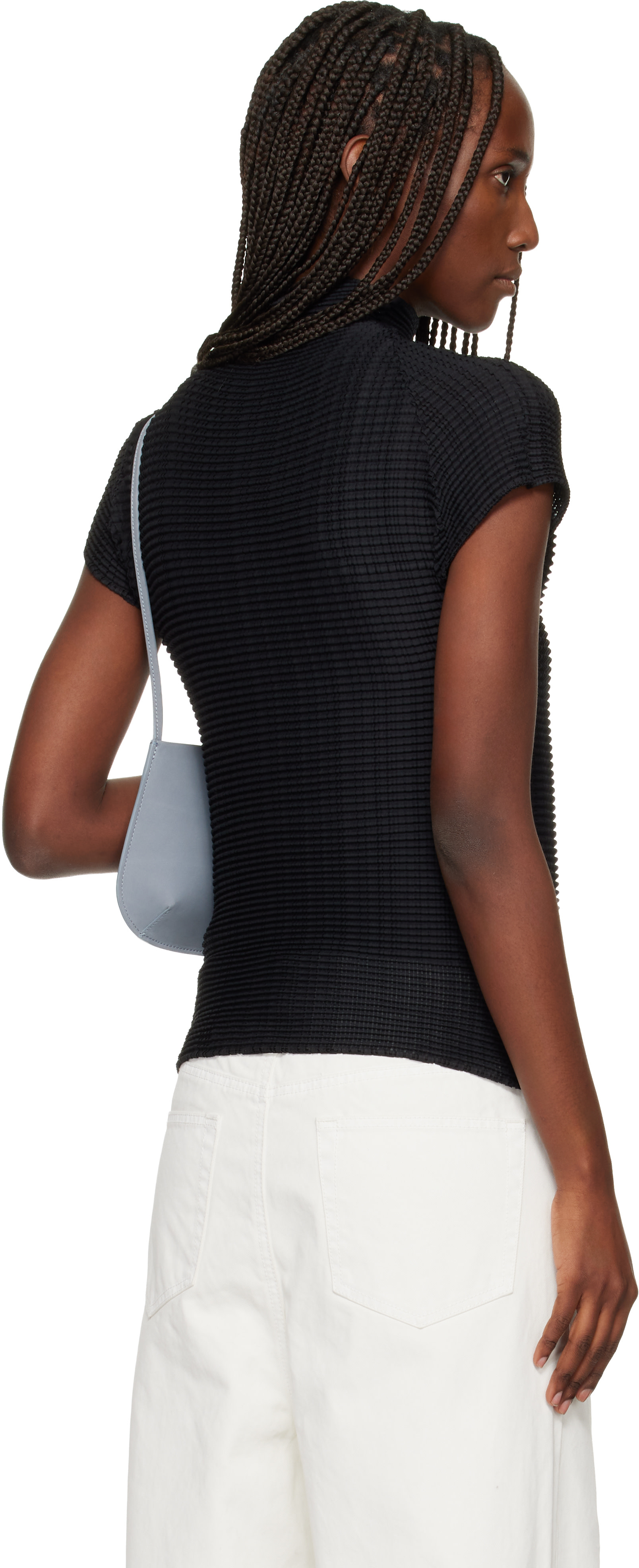 ISSEY MIYAKE: Black Wooly Pleats Top | SSENSE