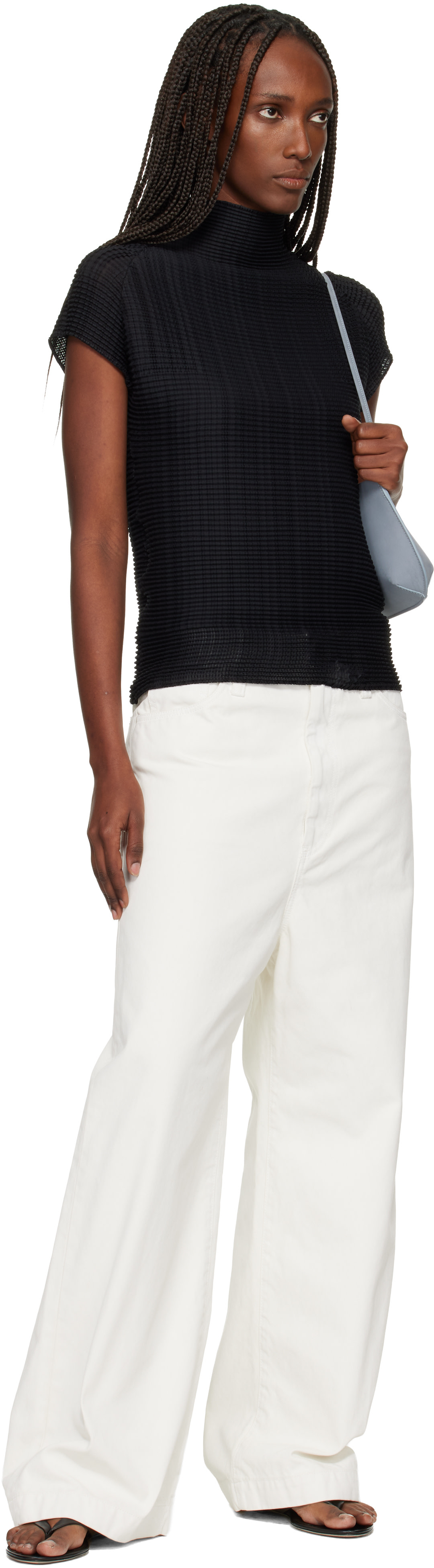 ISSEY MIYAKE: Black Wooly Pleats Top | SSENSE Canada