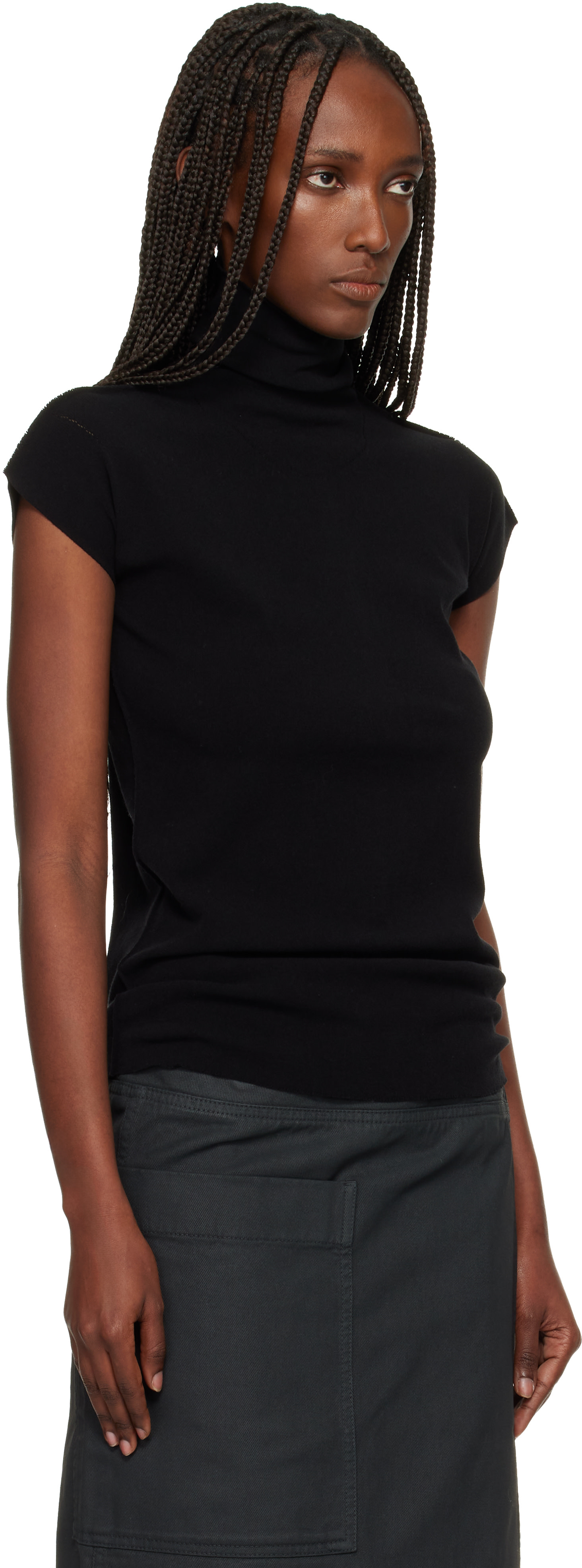トップス ISSEY MIYAKE turtleneck Cut-and-sewn L ISSEY MIYAKE: Black October Cotton Baguette Turtleneck | SSENSE