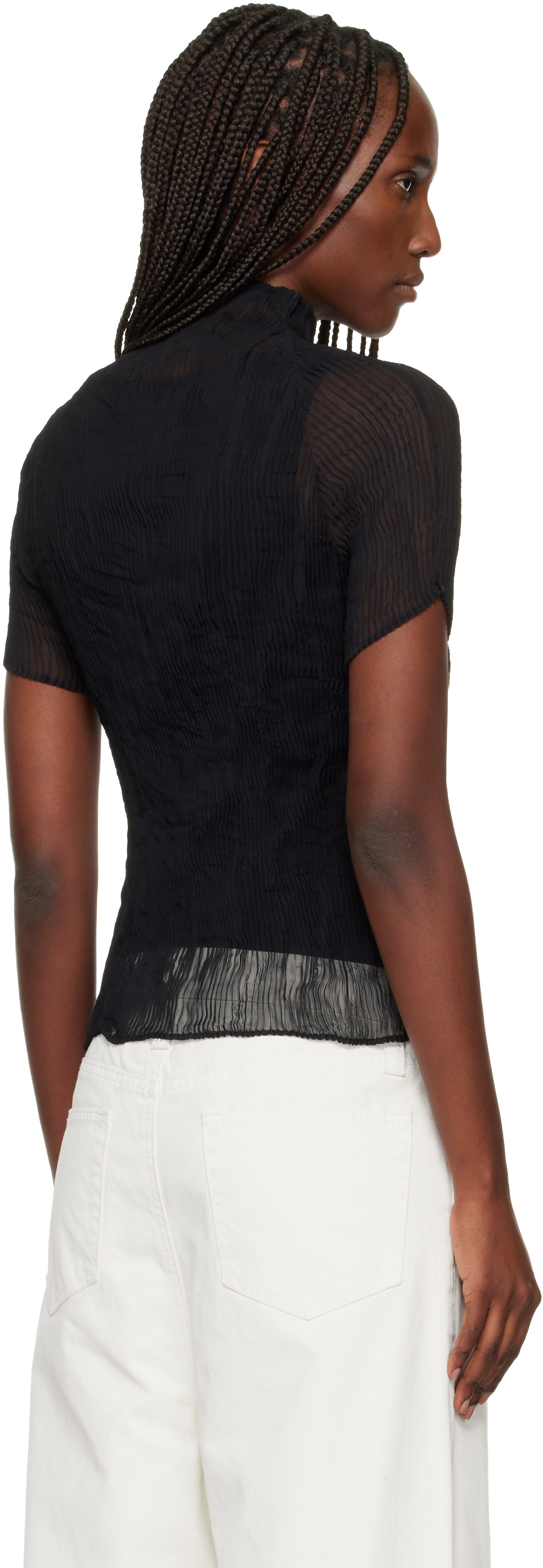 ISSEY MIYAKE: Black Chiffon Twist T-shirt | SSENSE Taiwan