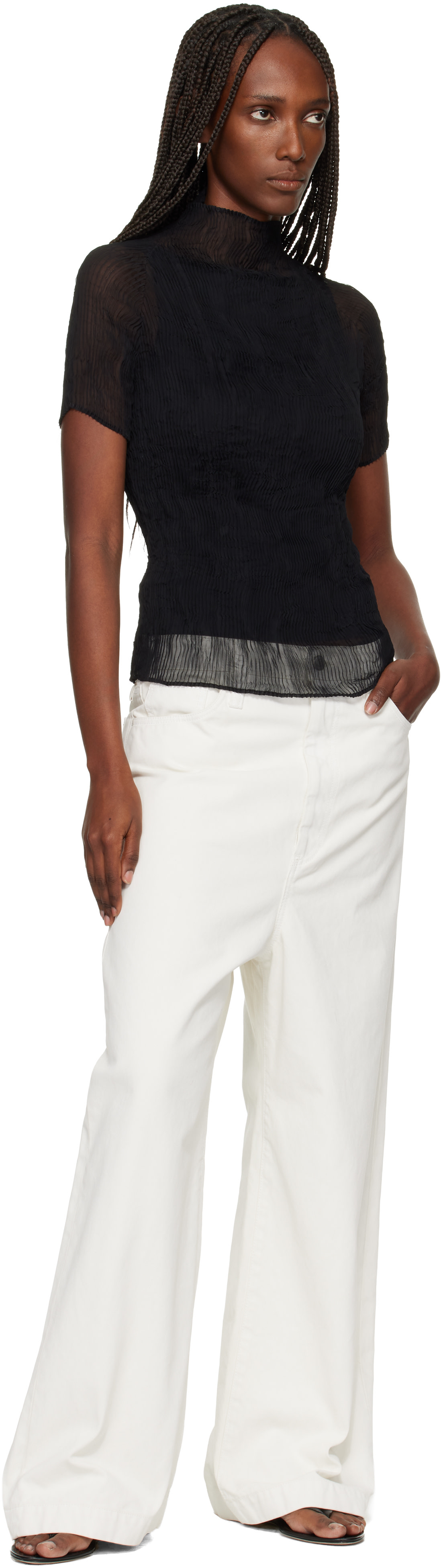 ISSEY MIYAKE: Black Chiffon Twist T-shirt | SSENSE Taiwan