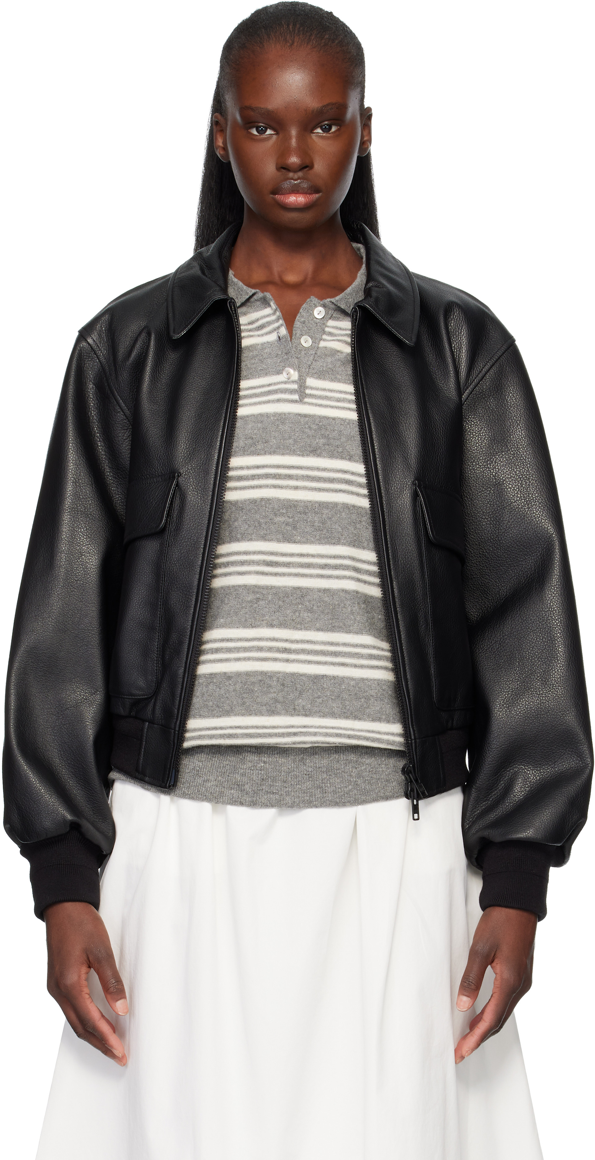 Nothing Written - Blouson aviateur noir en cuir