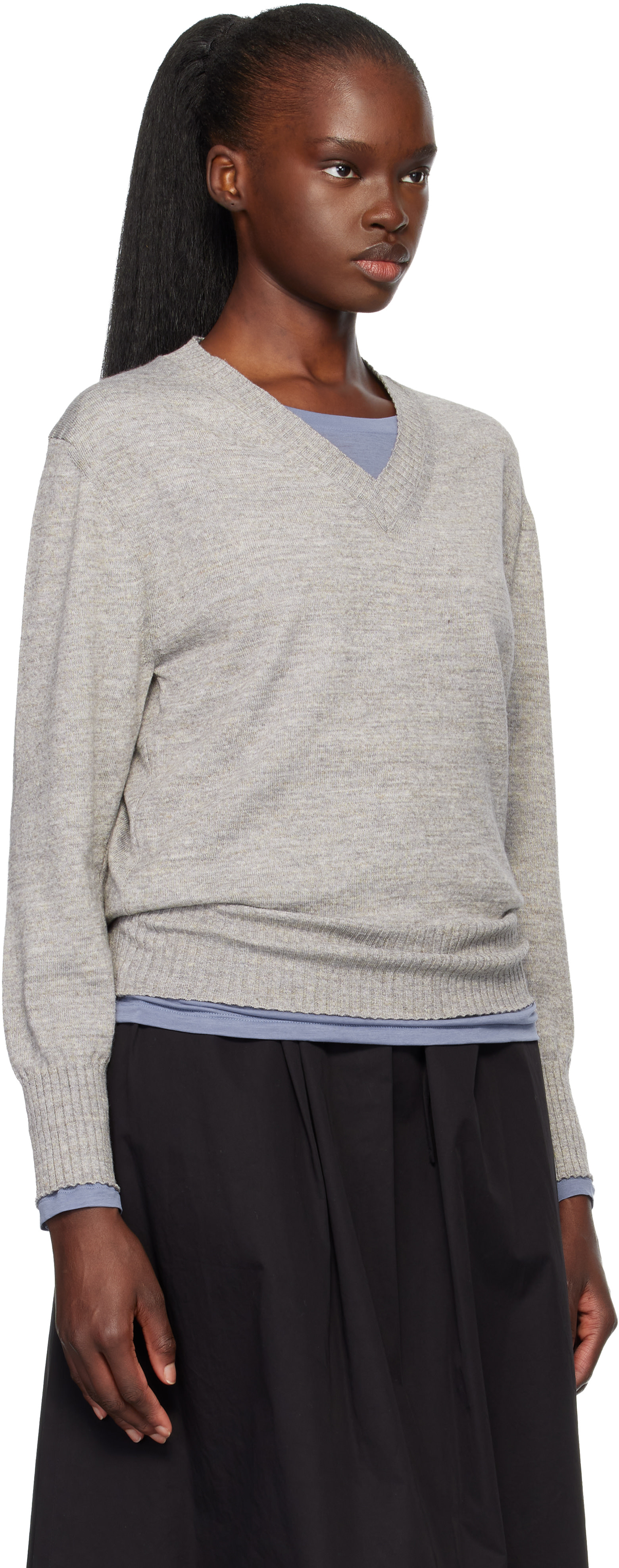 Nothing Written - Gray Marine V-Neck Pullover Sweater