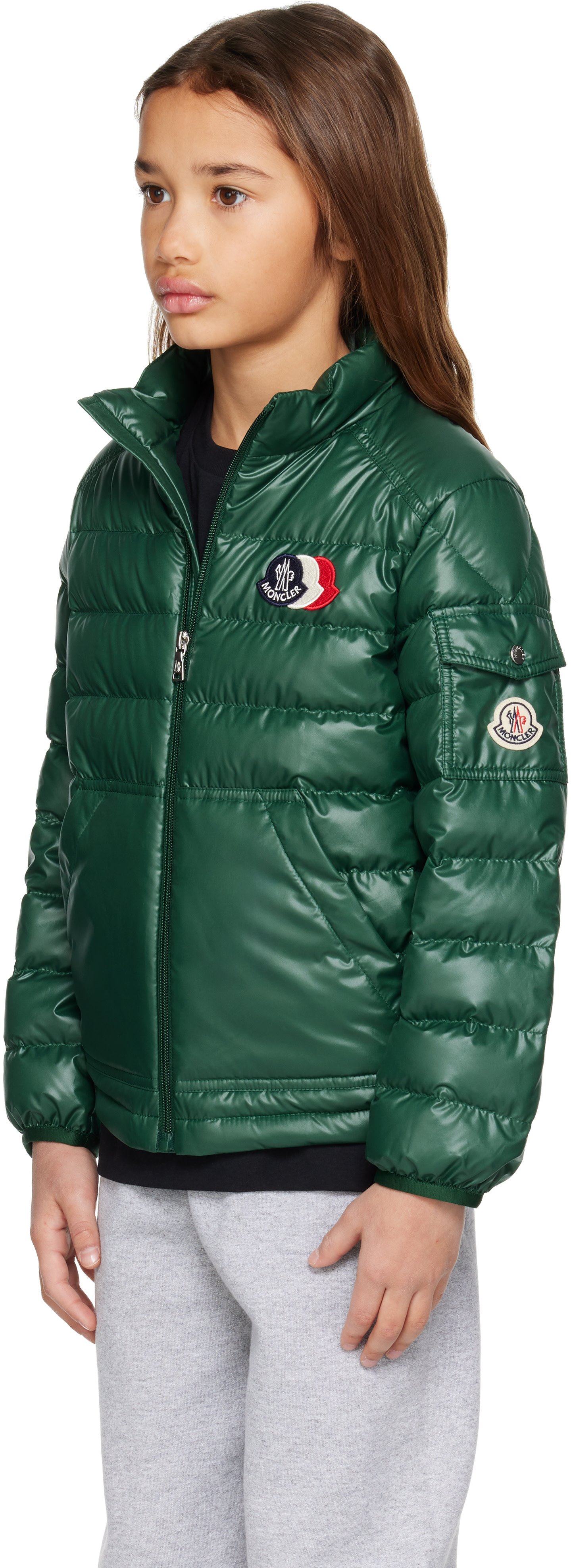 Moncler Enfant - 빅 키즈 그린 벤지 다운 재킷
