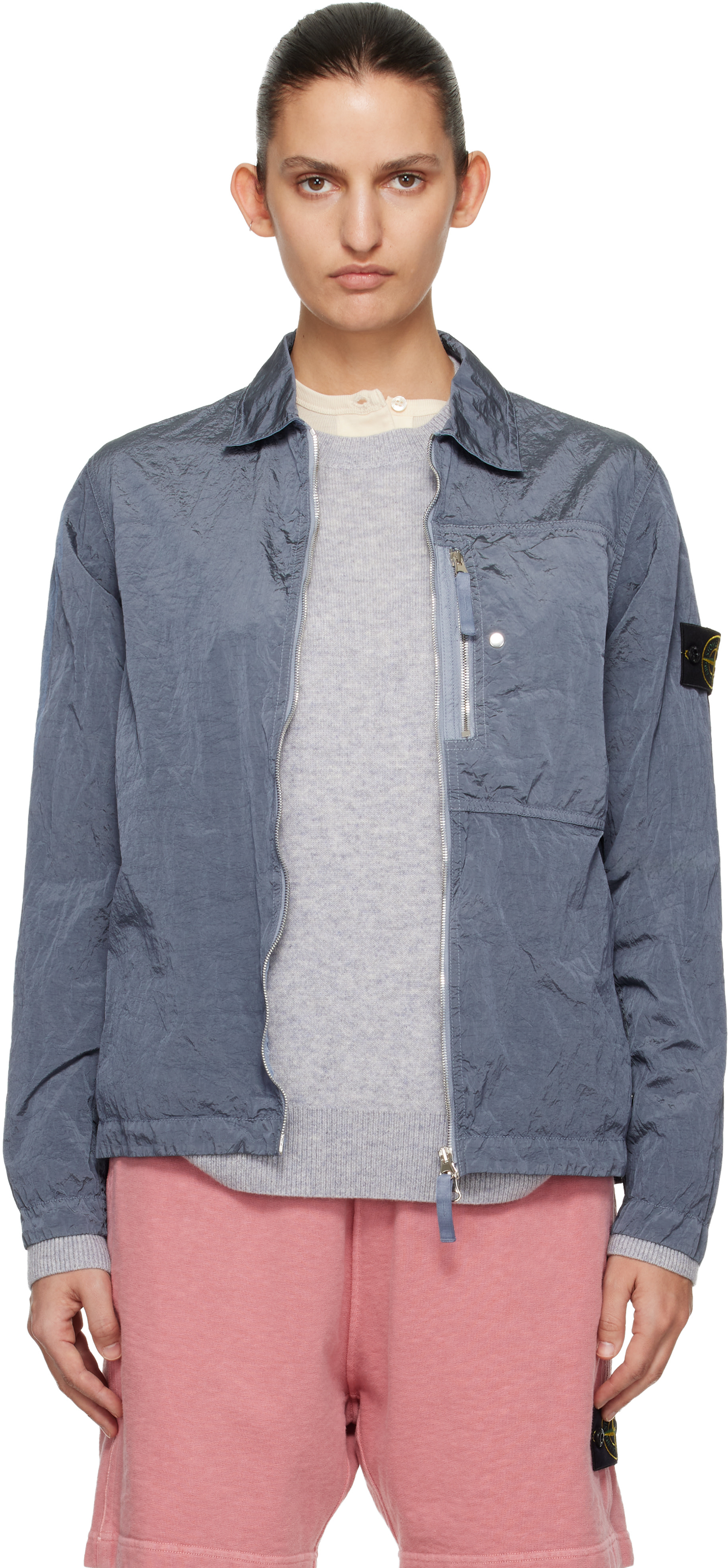 Stone Island: Blue 1200038 Nylon Metal ECONYL Overshirt | SSENSE