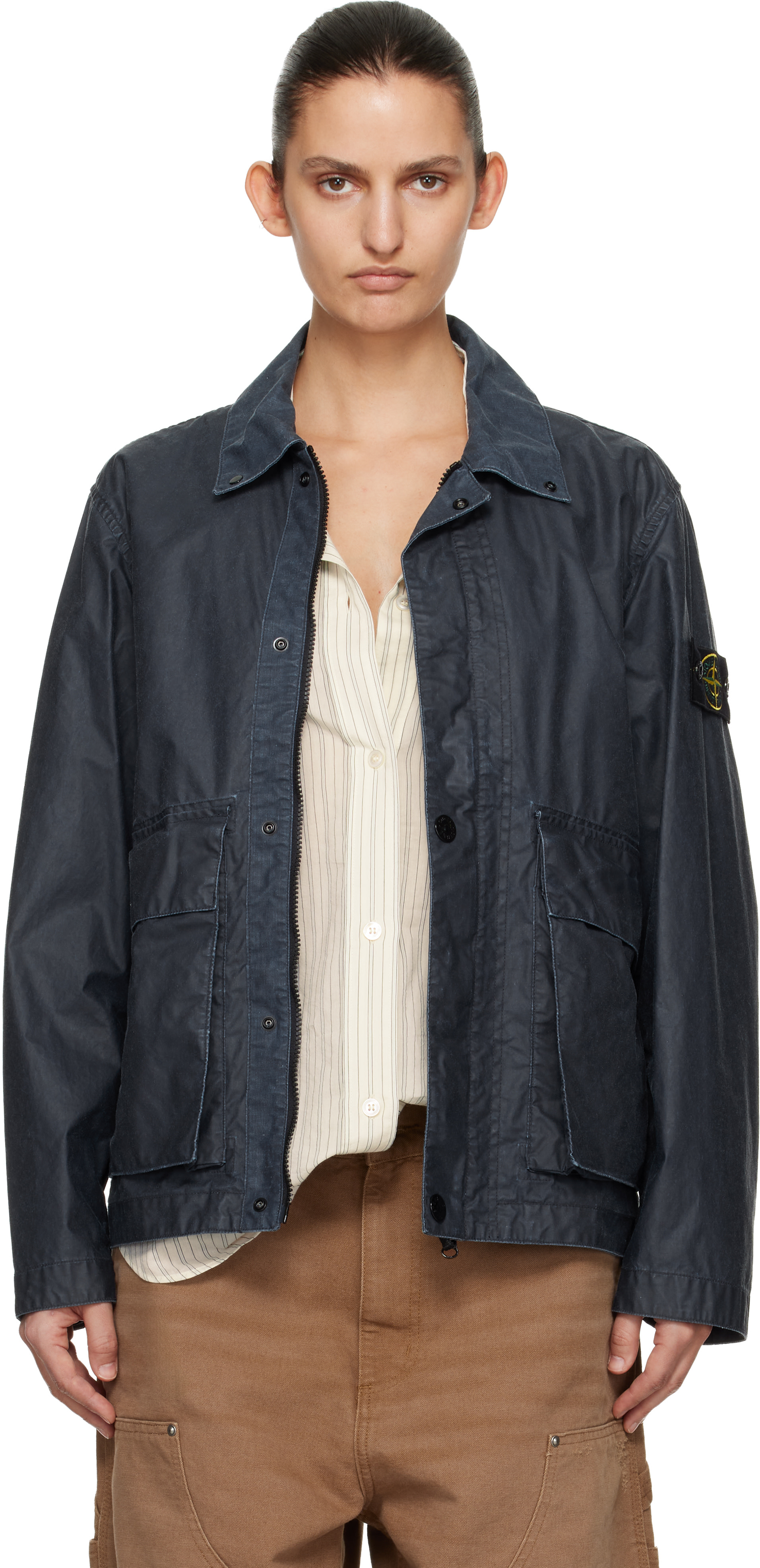 Stone Island: ネイビー 4100054 Waxed Pigment Cotton Tela