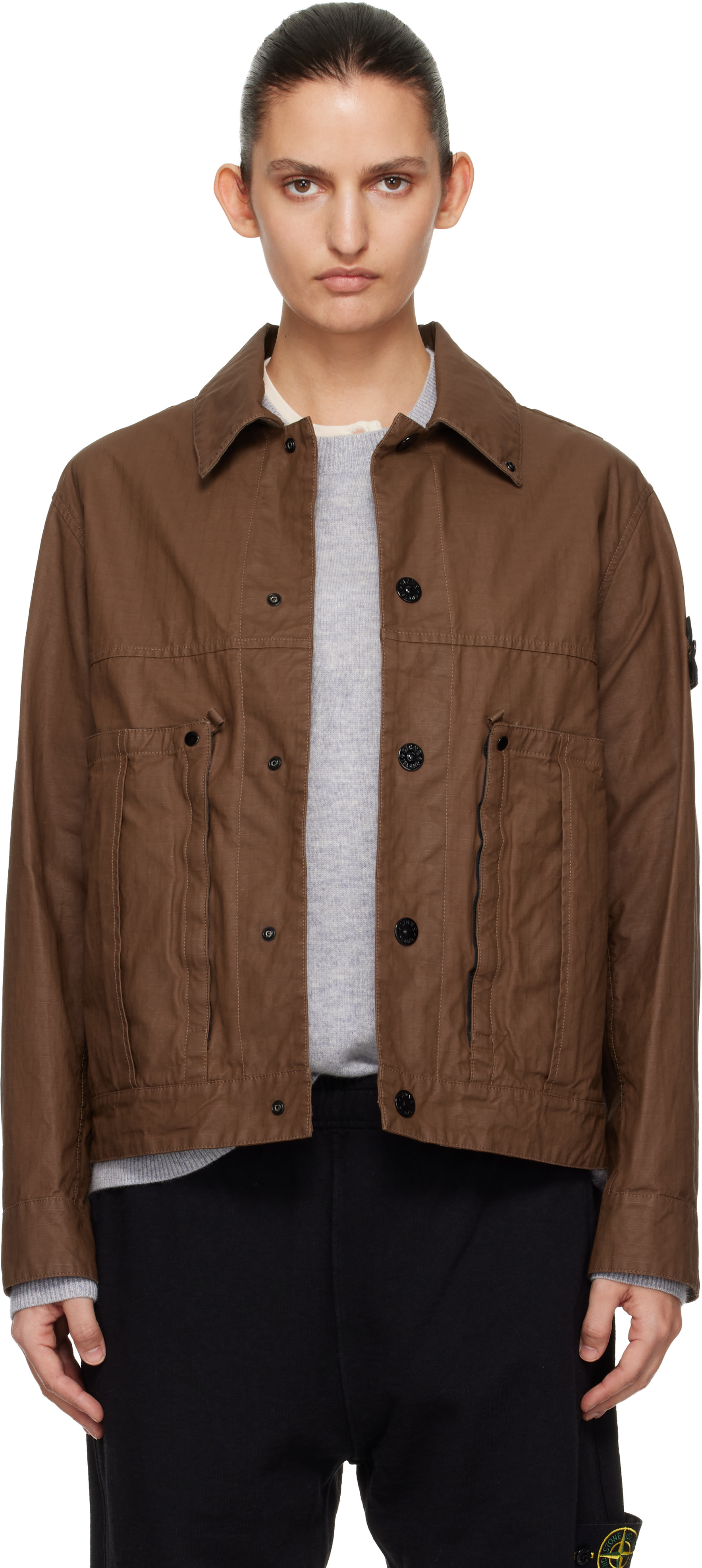Stone Island: ブラウン 4100010 Double-Coated Cotton Ripstop 