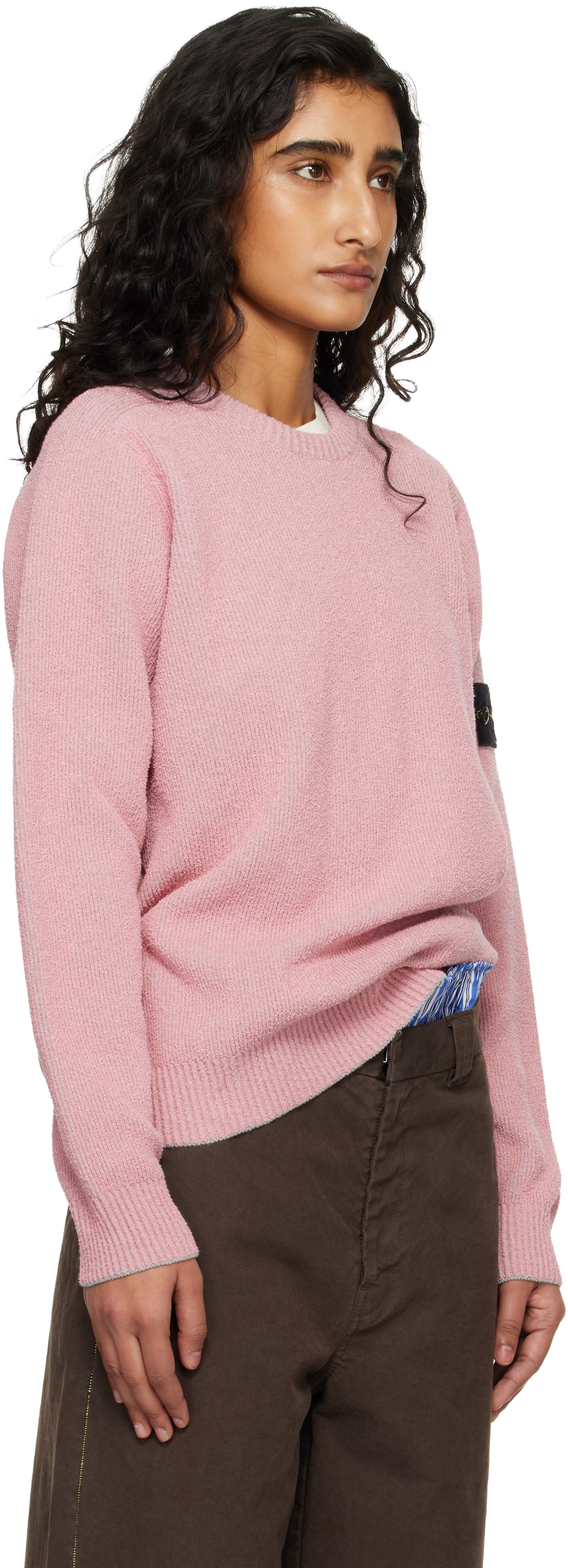 Stone Island: ピンク 5100033 Plated リブコットン ブークレ セーター