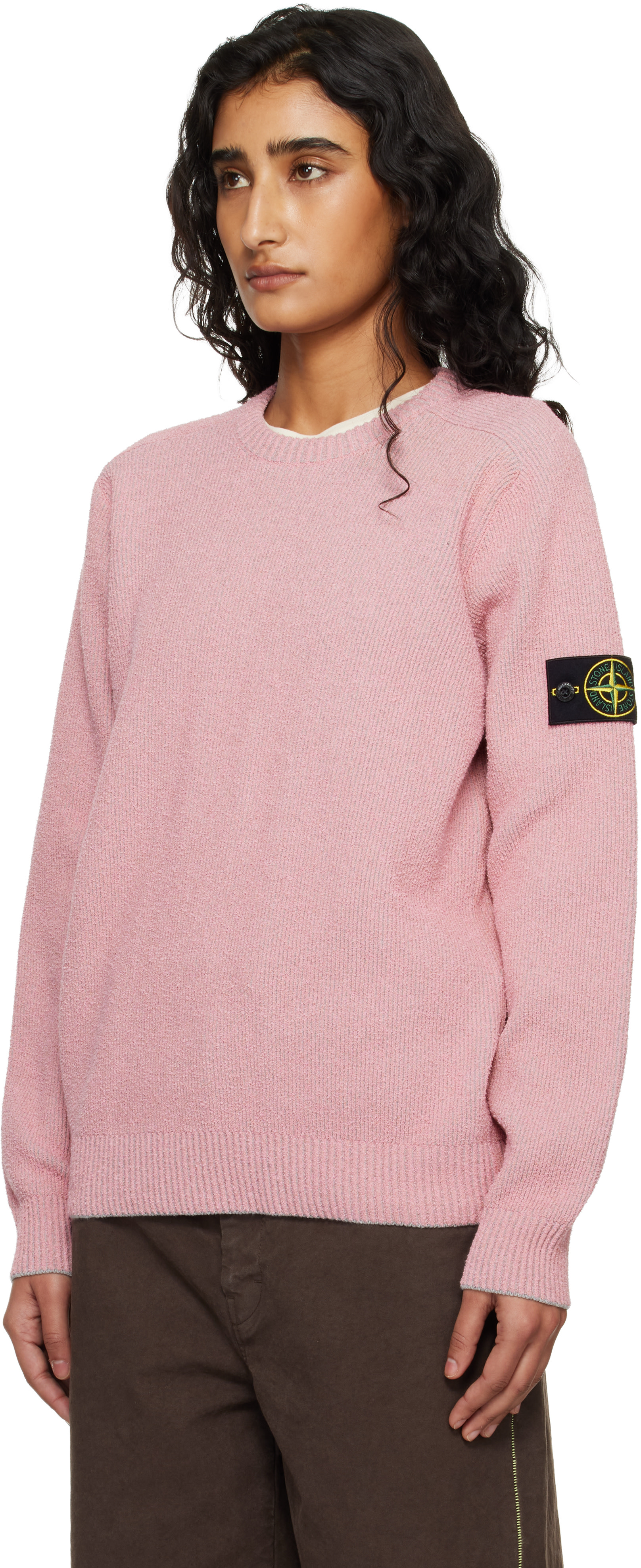 Stone Island: Pink 5100033 Plated Rib Cotton Bouclé Sweater | SSENSE