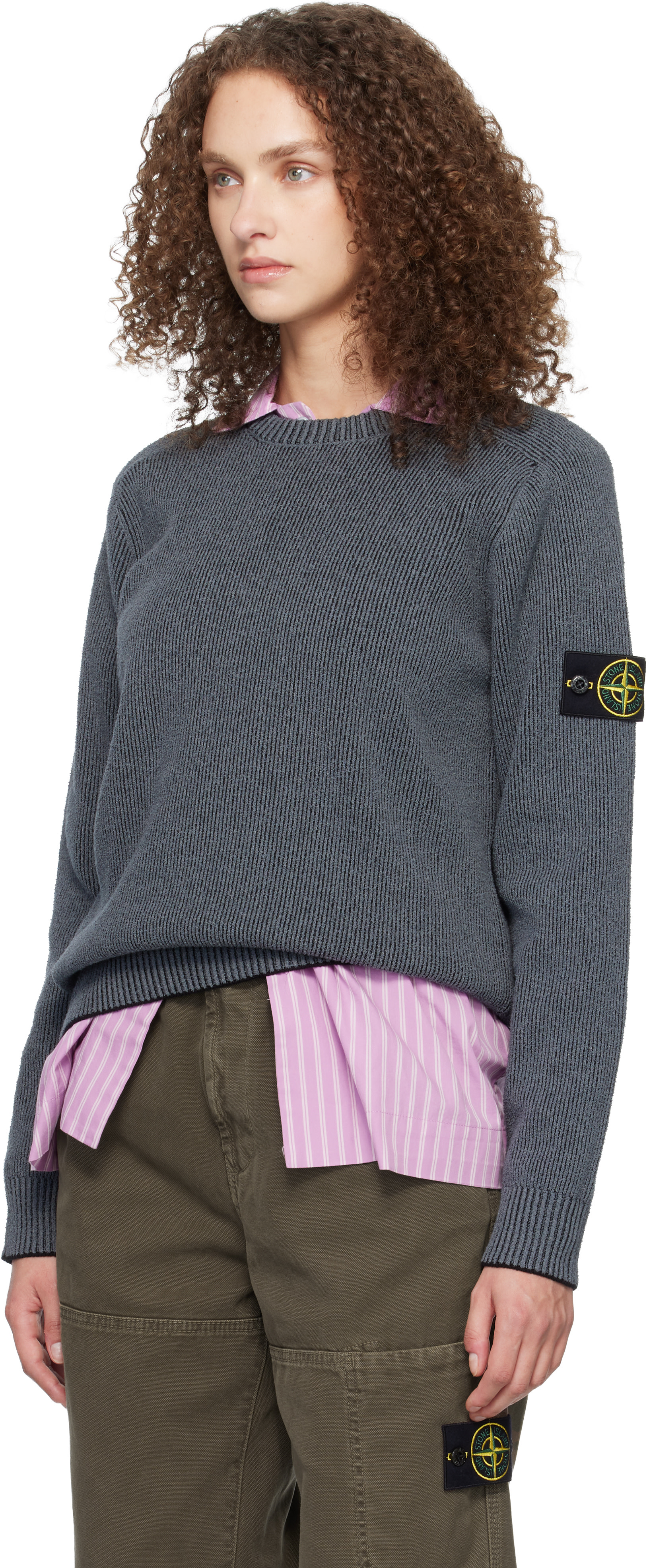 Stone Island: グレー 5100033 Plated Rib Cotton Bouclé セーター 