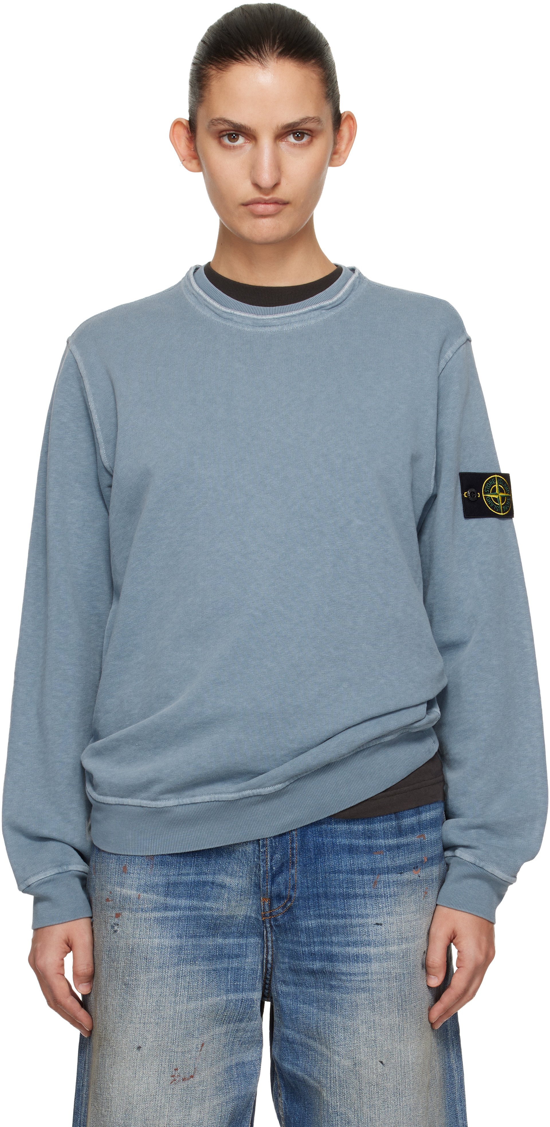 STONE  felpaスウェット Stone Island: Blue 6100034 Malfilé Fleece 'Old' Effect Sweatshirt